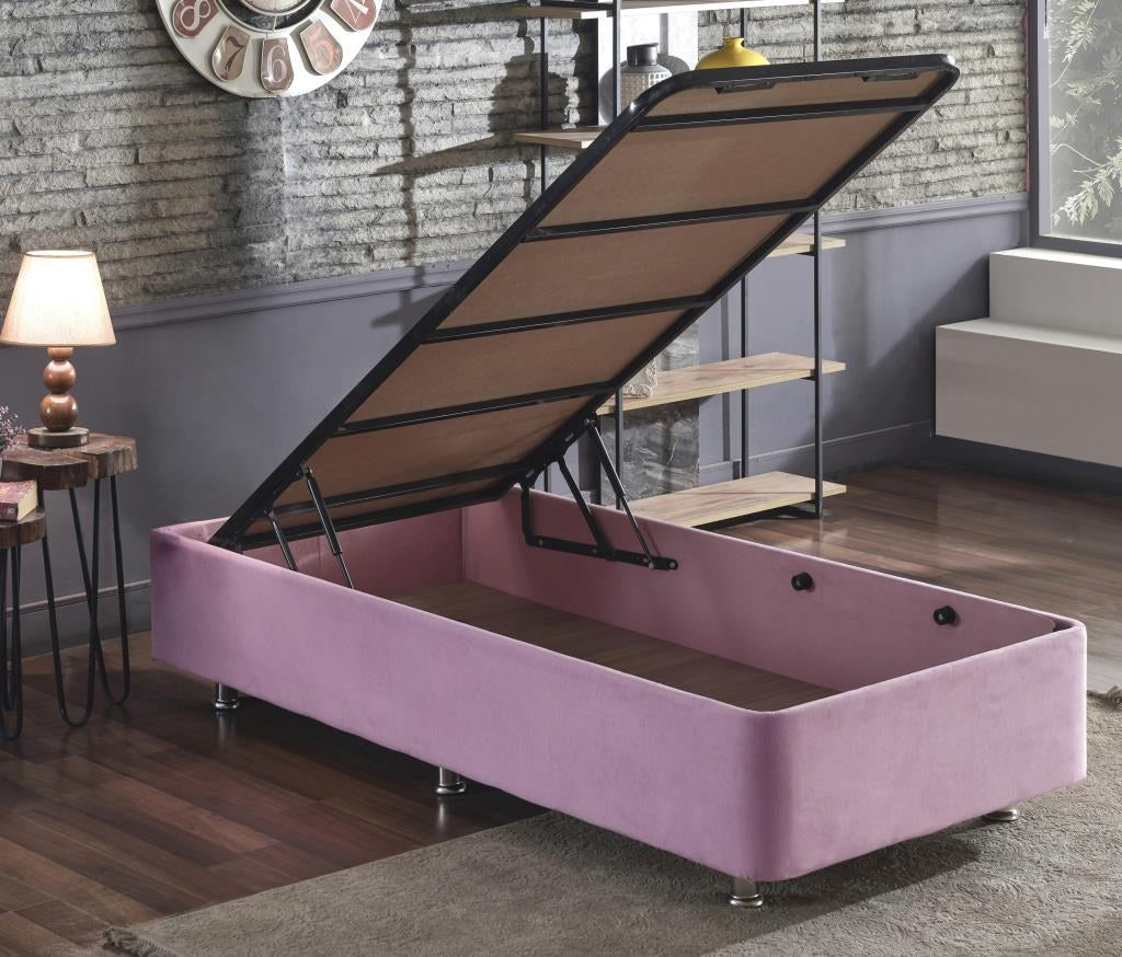 Base de cama de solteiro, rosa, 90 x 190 cm | Design ortopédico completo, perfil de aço 20 x 30 cm, bordas de MDF, 6 pernas (6 cm de altura) | Suporte de espuma de penas confortável