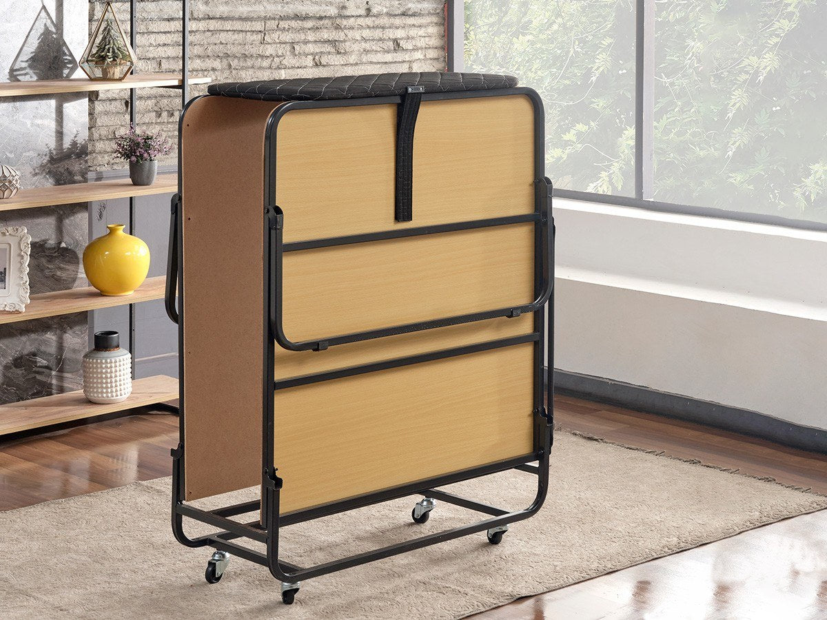 Cama dobrável com estrutura de metal, aço ultrarresistente, 90x204 cm, tamanho aberto, branca e preta, colchão de 15 cm, perfeita para hotéis e quartos de hóspedes, montada