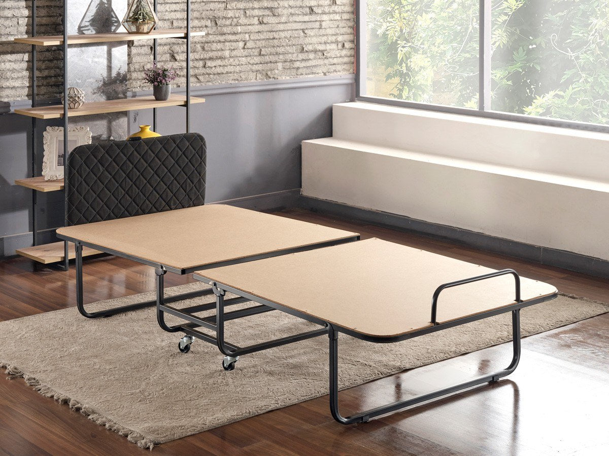 Cama dobrável com estrutura de metal, aço ultrarresistente, 90x204 cm, tamanho aberto, branca e preta, colchão de 15 cm, perfeita para hotéis e quartos de hóspedes, montada