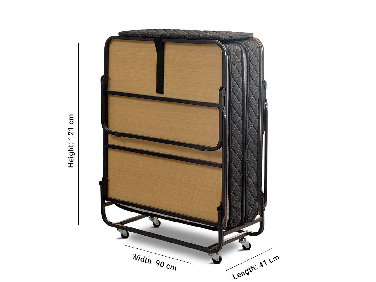 Cama dobrável com estrutura de metal, aço ultrarresistente, 90x204 cm, tamanho aberto, branca e preta, colchão de 15 cm, perfeita para hotéis e quartos de hóspedes, montada