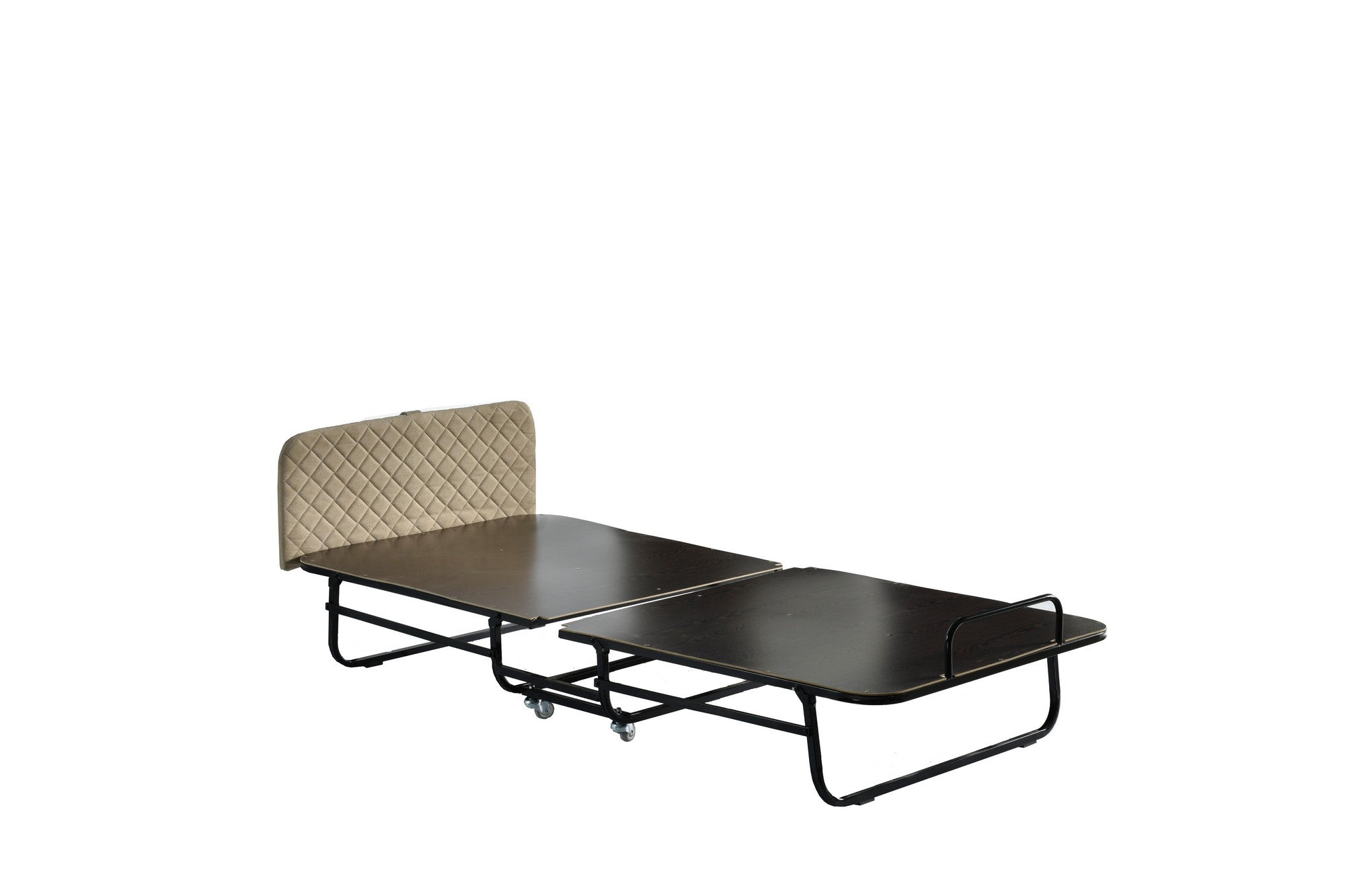 Cama dobrável com estrutura de metal, 90 x 200 cm, branca e preta | Colchão de espuma firme, cabeceira com zíper, 4 bases para copos | Perfeito para hotéis e quartos de hóspedes