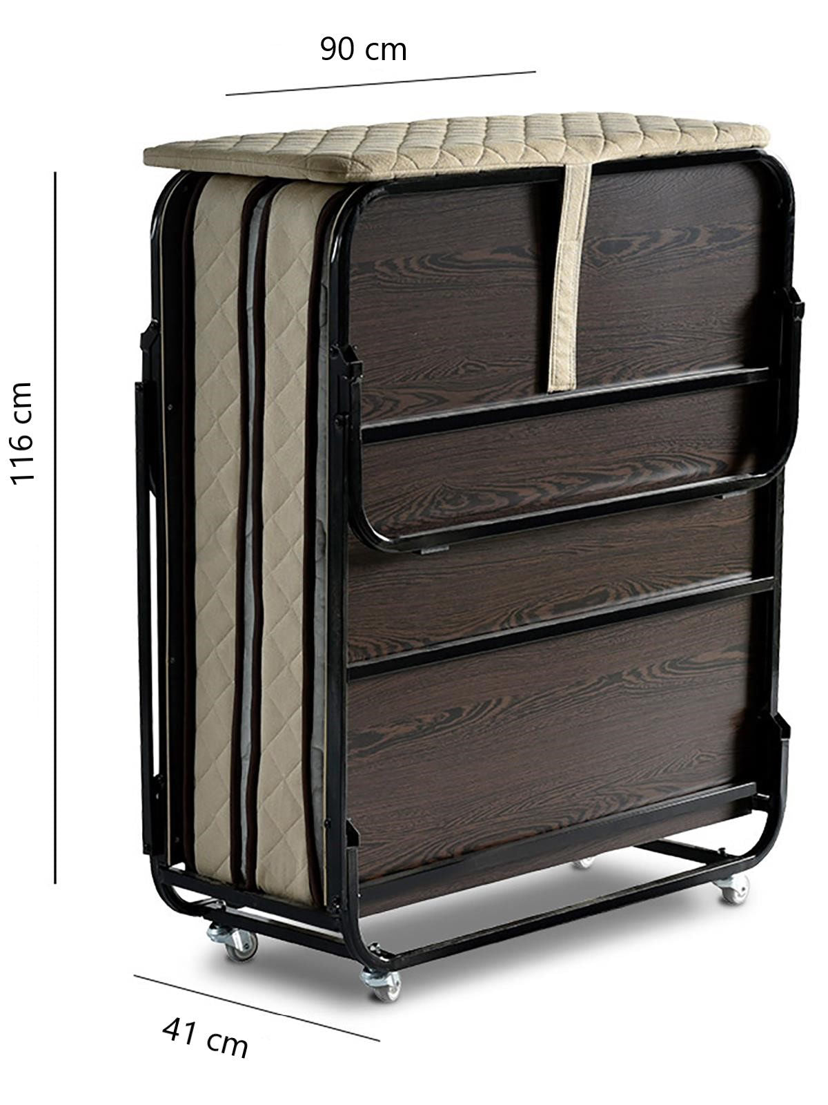 Cama dobrável com estrutura de metal, 90 x 200 cm, branca e preta | Colchão de espuma firme, cabeceira com zíper, 4 bases para copos | Perfeito para hotéis e quartos de hóspedes