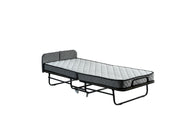 Cama dobrável com estrutura de metal, 90 x 200 cm, tecido Jaquard, colchão firme, branco e cinza | Sistema especial de molas múltiplas, montado, design compacto