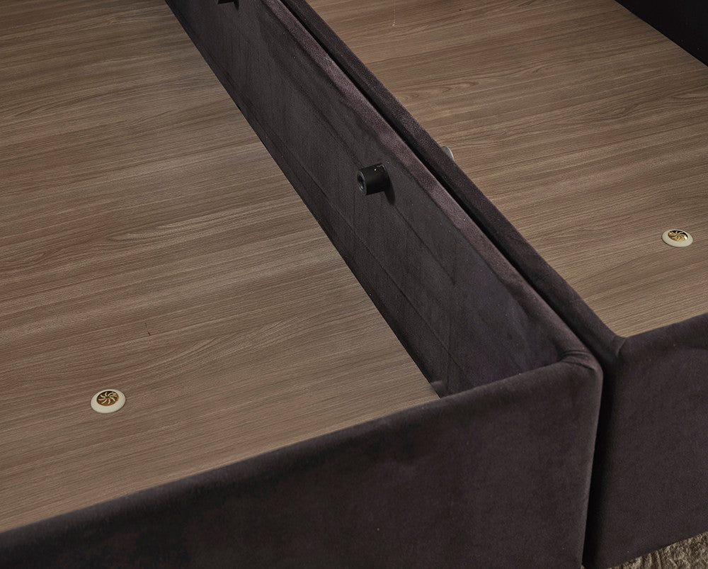 Base de cama de casal resistente com cômoda, preta, 150 x 200 cm | Estrutura de aço, tecido 100% Soho, bordas de MDF, trava de segurança, 6 pés, design moderno