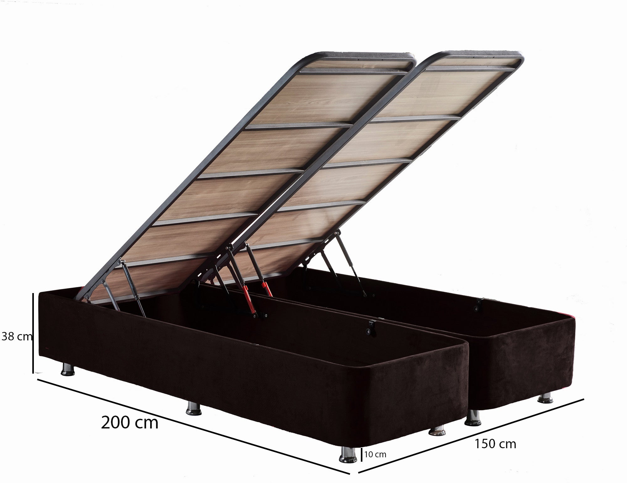 Base de cama de casal resistente com cômoda, preta, 150 x 200 cm | Estrutura de aço, tecido 100% Soho, bordas de MDF, trava de segurança, 6 pés, design moderno