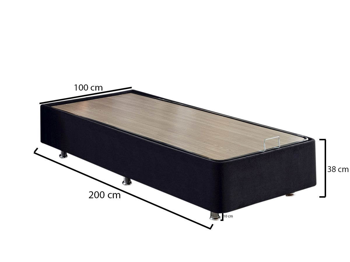 Base de cama de solteiro durável, estrutura de aço preto, 100 cm x 200 cm | Tecido 100% Soho, bordas de MDF, trava de segurança, baú incluso | Design moderno para conforto