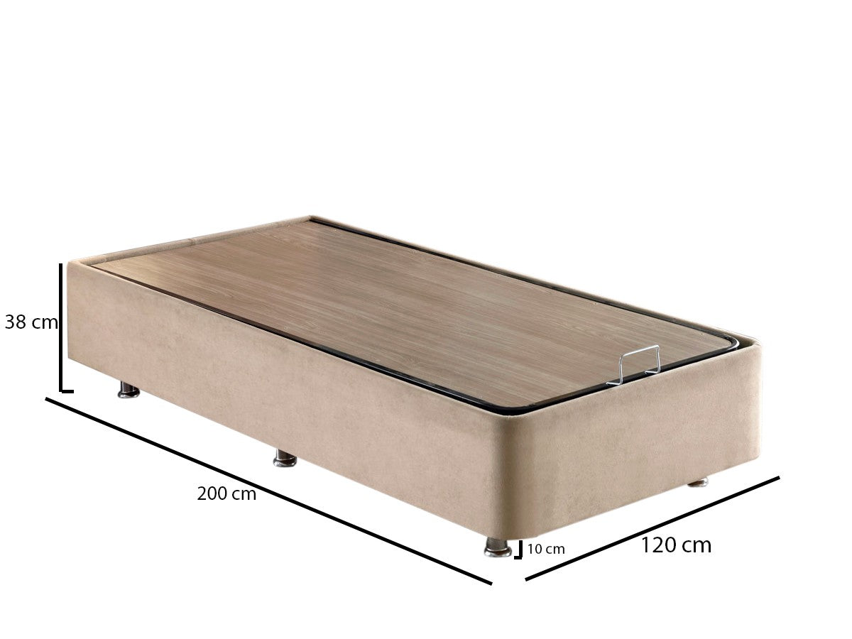Base de cama de solteiro resistente, marrom claro, 120 x 200 cm | Estrutura de aço, tecido 100% Soho, bordas de MDF, trava de segurança, cômoda incluída | Perfeito para quartos modernos
