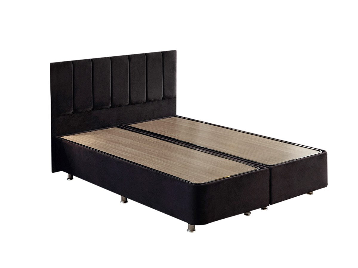 Base e cabeceira de cama de casal elegantes, pretas, 160 x 200 cm | Estrutura de aço durável, tecido 100% Soho, trava de segurança, baú incluído | Design moderno para conforto