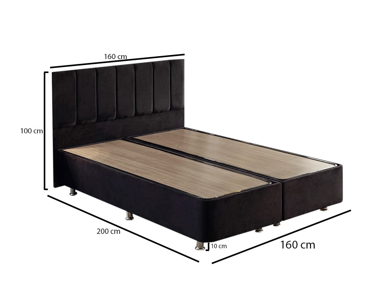 Base e cabeceira de cama de casal elegantes, pretas, 160 x 200 cm | Estrutura de aço durável, tecido 100% Soho, trava de segurança, baú incluído | Design moderno para conforto