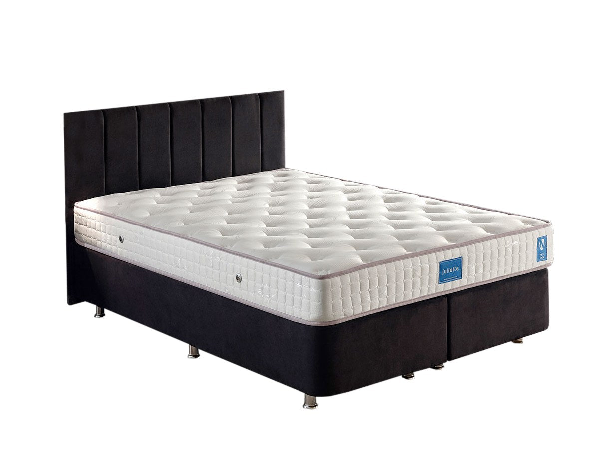 Base e cabeceira de cama de casal elegantes, pretas, 160 x 200 cm | Estrutura de aço durável, tecido 100% Soho, trava de segurança, baú incluído | Design moderno para conforto