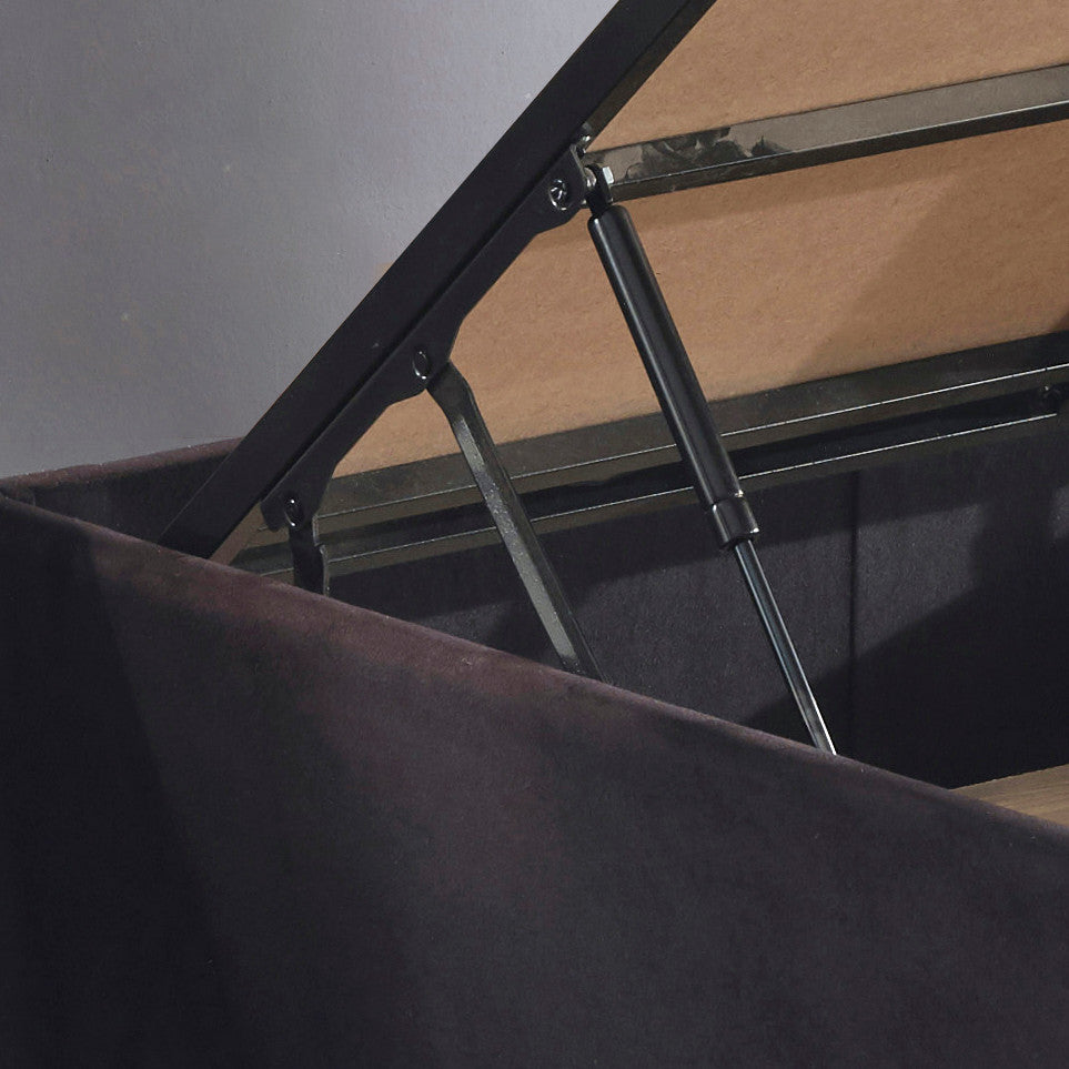 Base e cabeceira de cama de casal elegantes, pretas, 140x190 cm | Estrutura de aço durável, tecido 100% Soho, trava de segurança, baú incluído | Design moderno para conforto