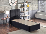 Base e cabeceira de cama de solteiro elegantes, pretas, estrutura de aço com tecido 100% Soho, 100x200 cm, trava de segurança, baú incluso | Design moderno para conforto