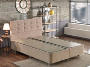 Base e cabeceira de cama de casal elegantes, marrom claro, 140 x 190 cm | Estrutura de aço durável, tecido 100% Soho, trava de segurança, baú incluído | Conforto moderno