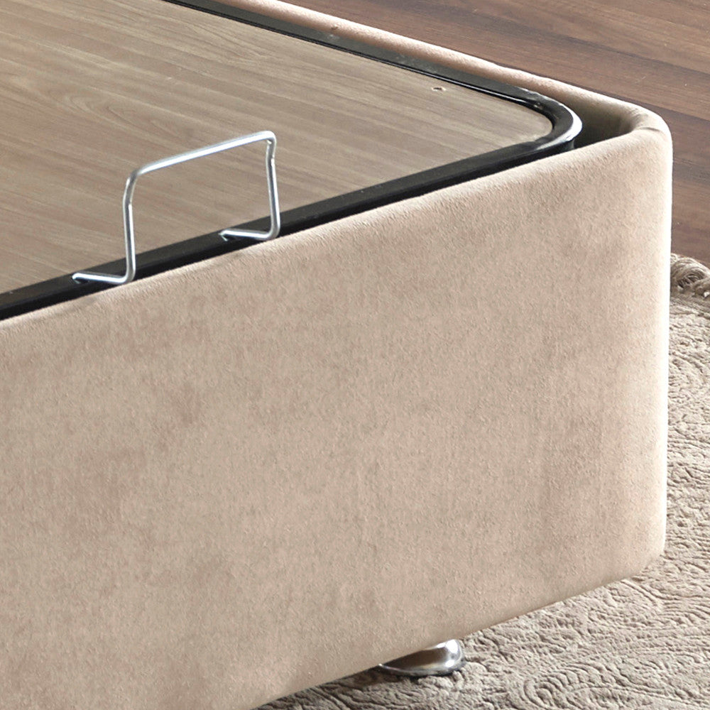 Base e cabeceira de cama de casal elegantes, marrom claro, 140 x 190 cm | Estrutura de aço durável, tecido 100% Soho, trava de segurança, baú incluído | Conforto moderno