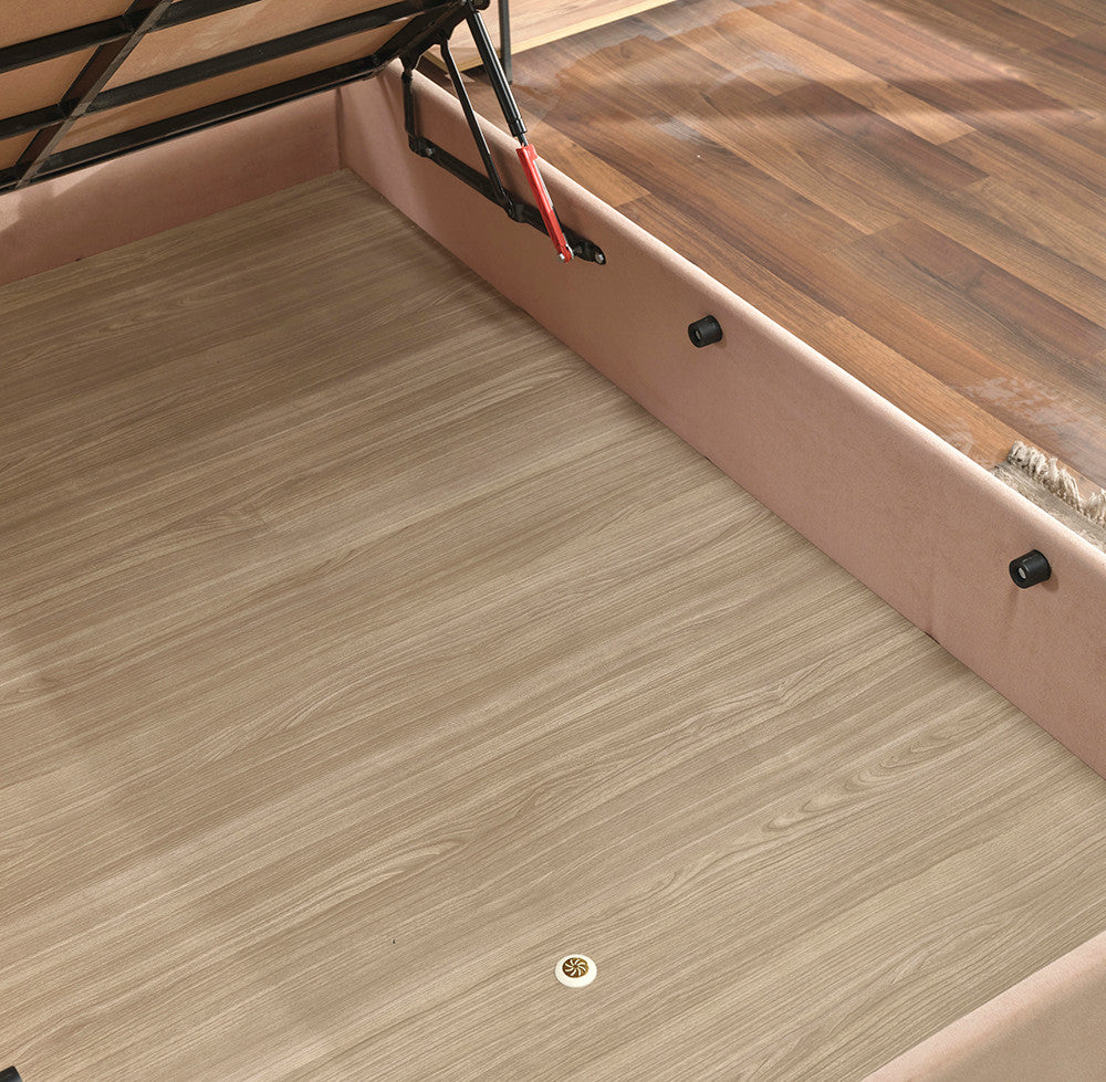 Base e cabeceira de cama de casal elegantes, marrom claro, 140 x 190 cm | Estrutura de aço durável, tecido 100% Soho, trava de segurança, baú incluído | Conforto moderno