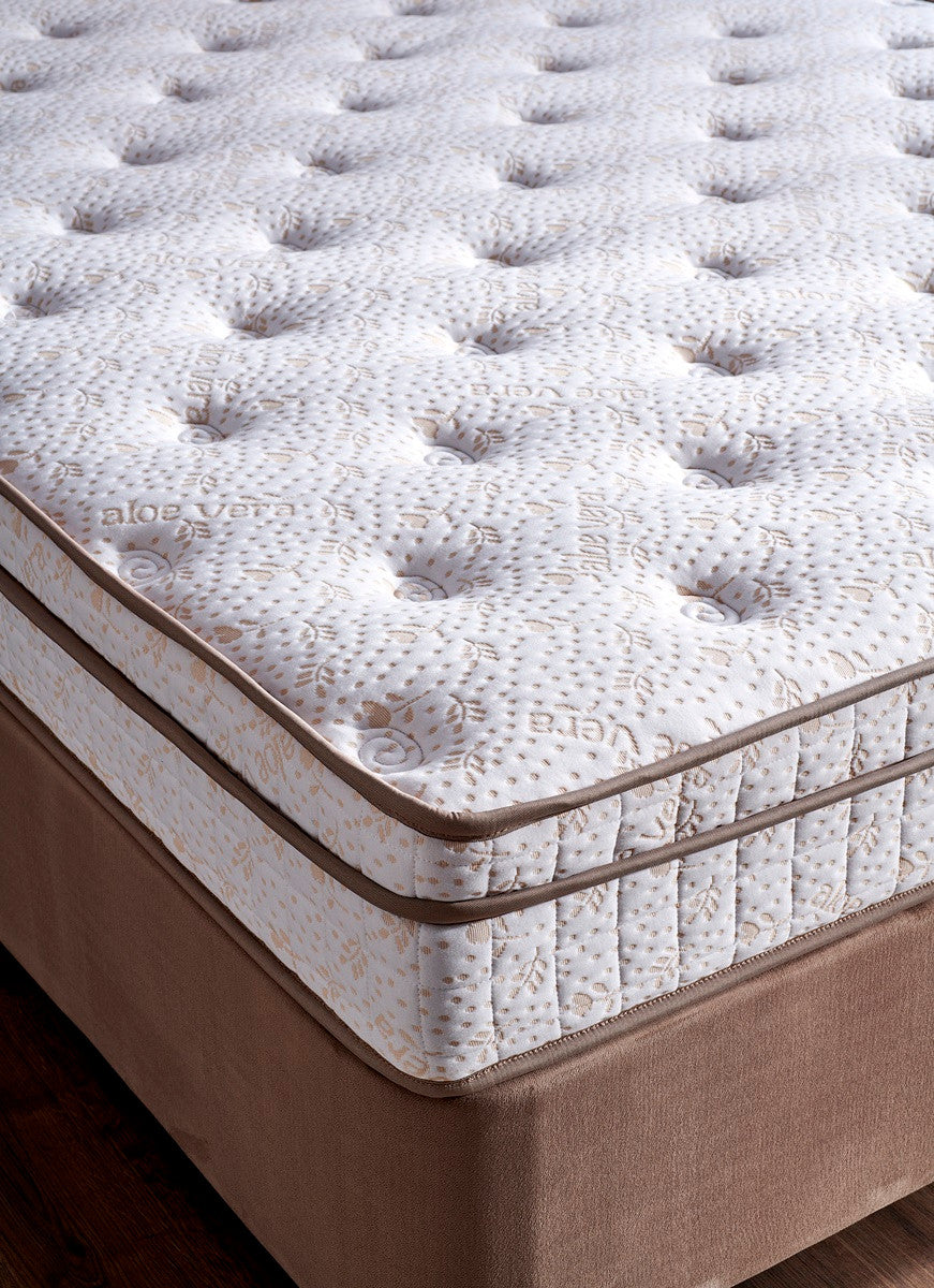 Colchão de solteiro de luxo com estrutura de aço e cabeceira, marrom claro, 120 x 200 cm | Ortopédico completo, sistema de molas múltiplas, inclui baú e trava de segurança