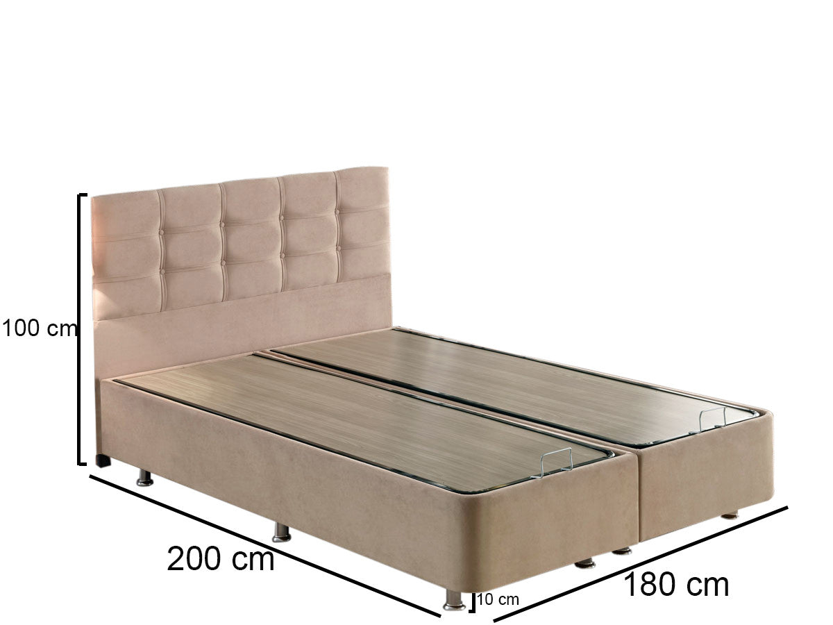 Base e cabeceira de cama de casal elegantes, marrom claro, 180 x 200 cm | Estrutura de aço durável, tecido 100% Soho, trava de segurança, baú incluído | Conforto moderno