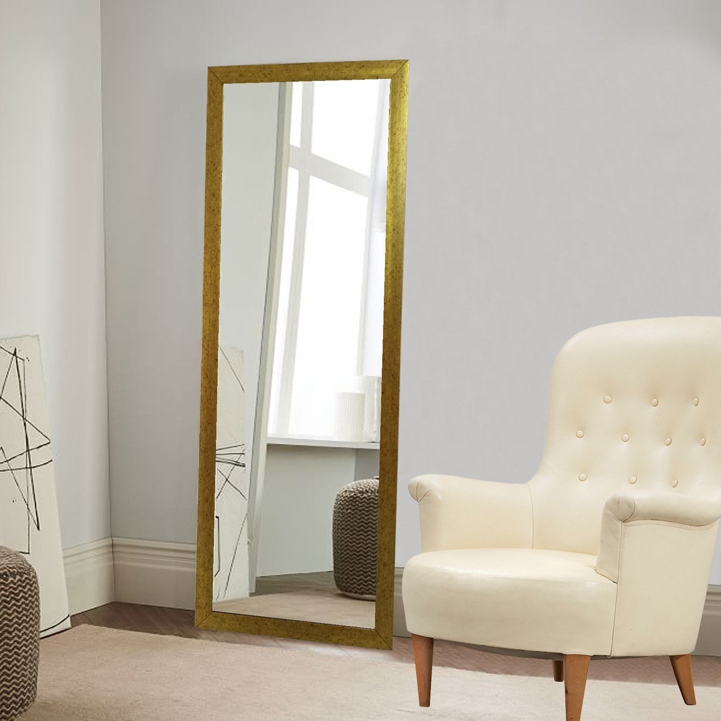 Espelho Cheval Dourado Elegante, 40 x 105 cm | Estrutura 100% Plástico, 3 cm de Espessura | Montável na Parede, Elegante e Funcional para Qualquer Decoração de Ambiente
