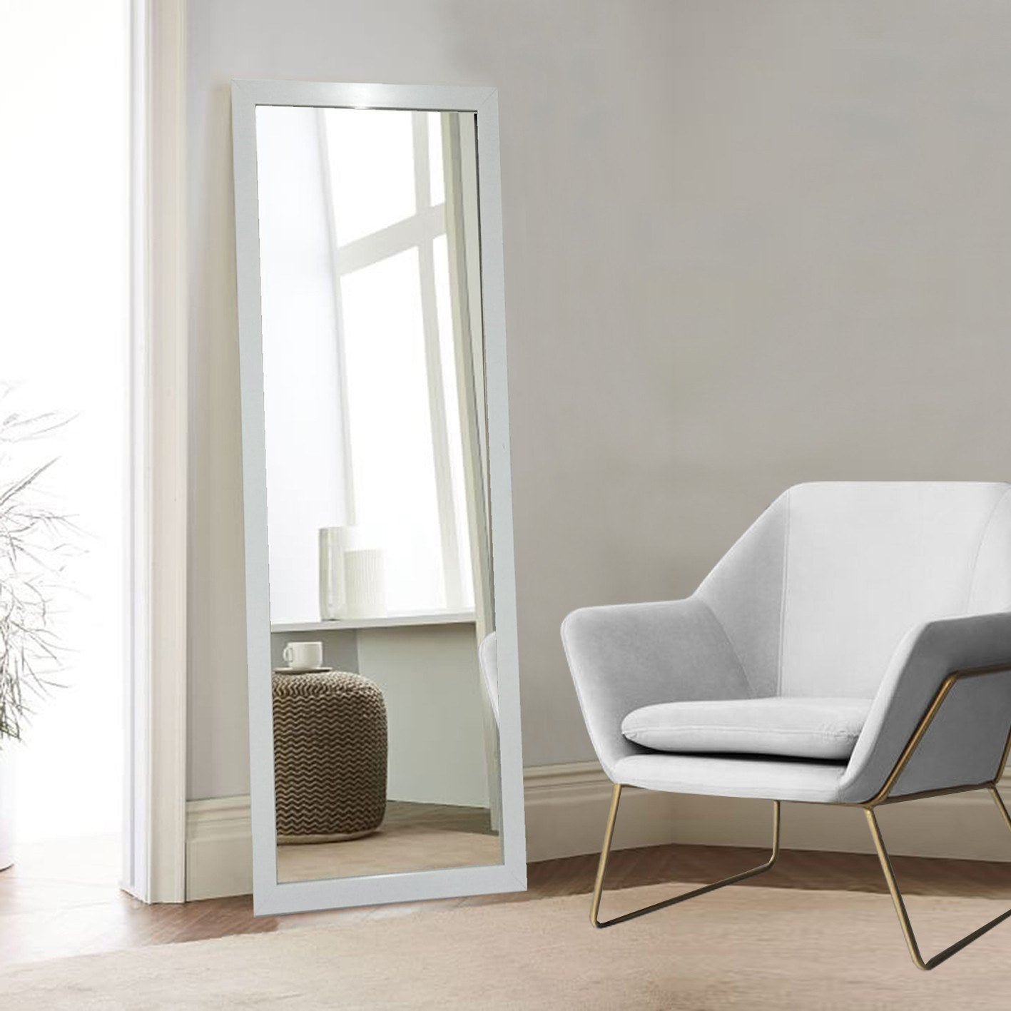 Espelho Cheval Elegante, Branco, 40 x 105 cm | Estrutura 100% Plástico, 3 cm de Espessura | Montável na Parede, Elegante e Funcional para Qualquer Ambiente