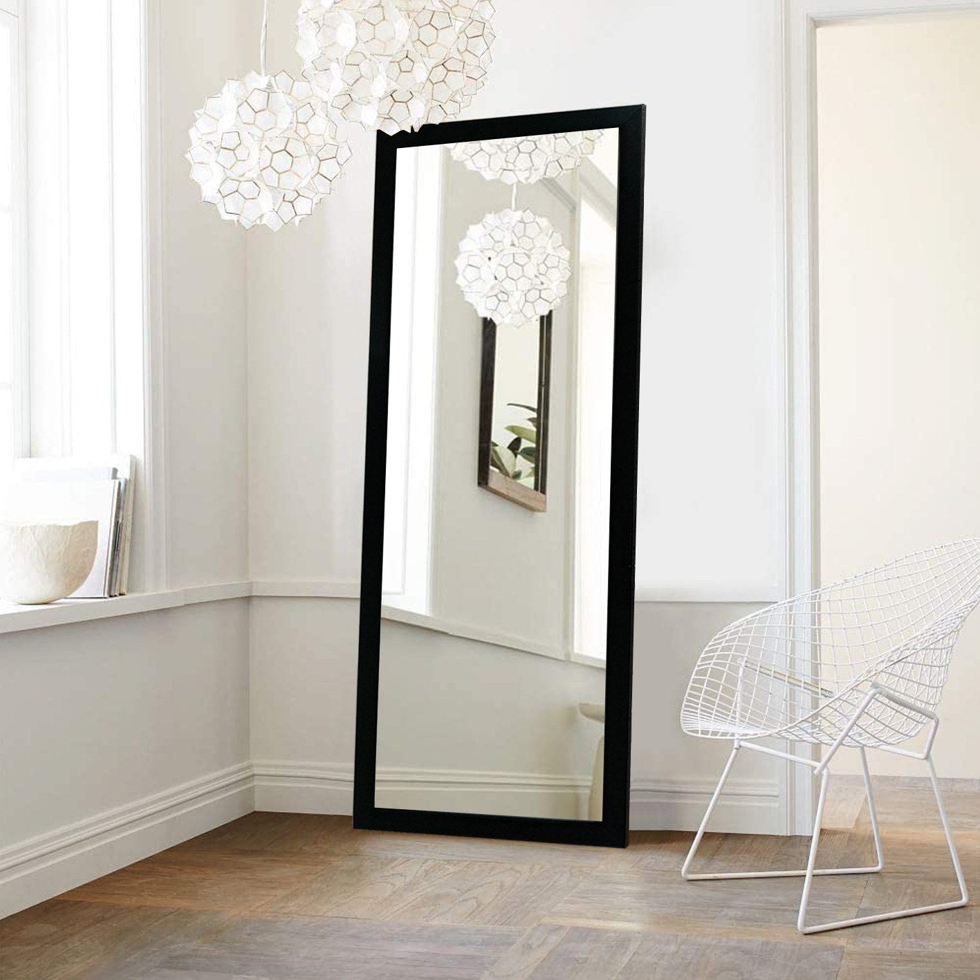 Espelho Cheval Preto Elegante, 40 x 105 cm | Estrutura 100% Plástico, 3 cm de Espessura | Design para Montagem na Parede, Perfeito para Quartos e Vestiários Modernos