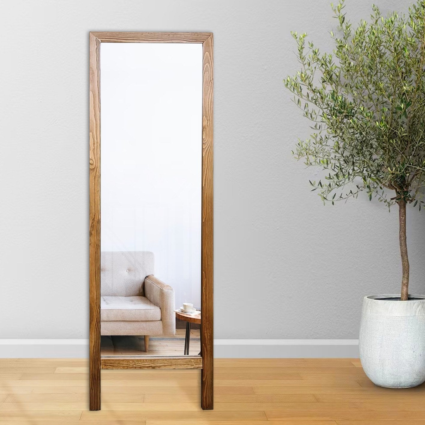 Espelho Cheval Elegante, 45 x 145 cm, 100% madeira, moldura de 2 cm, espelho de 4 mm, para montagem na parede, acabamento clássico em madeira | Perfeito para quartos e closets
