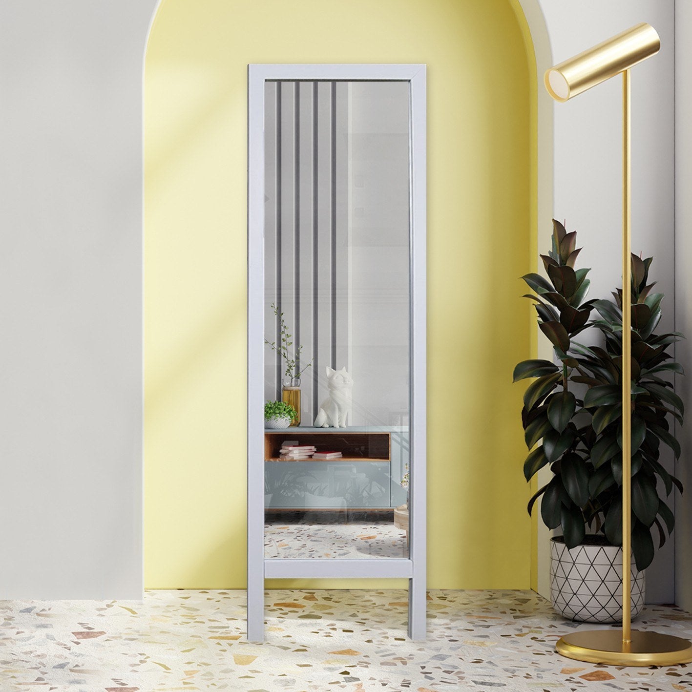 Espelho Cheval Elegante, 45 x 145 cm, Branco | Estrutura 100% Madeira, 2 cm de Espessura, Espelho de 4 mm | Montável na Parede, Perfeito para Quartos e Vestiários Modernos