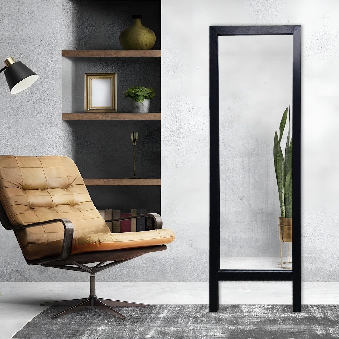 Espelho Cheval elegante, preto, 45 x 145 cm | Estrutura 100% madeira, 2 cm de espessura, espelho de 4 mm | Montável na parede, um complemento elegante para qualquer ambiente