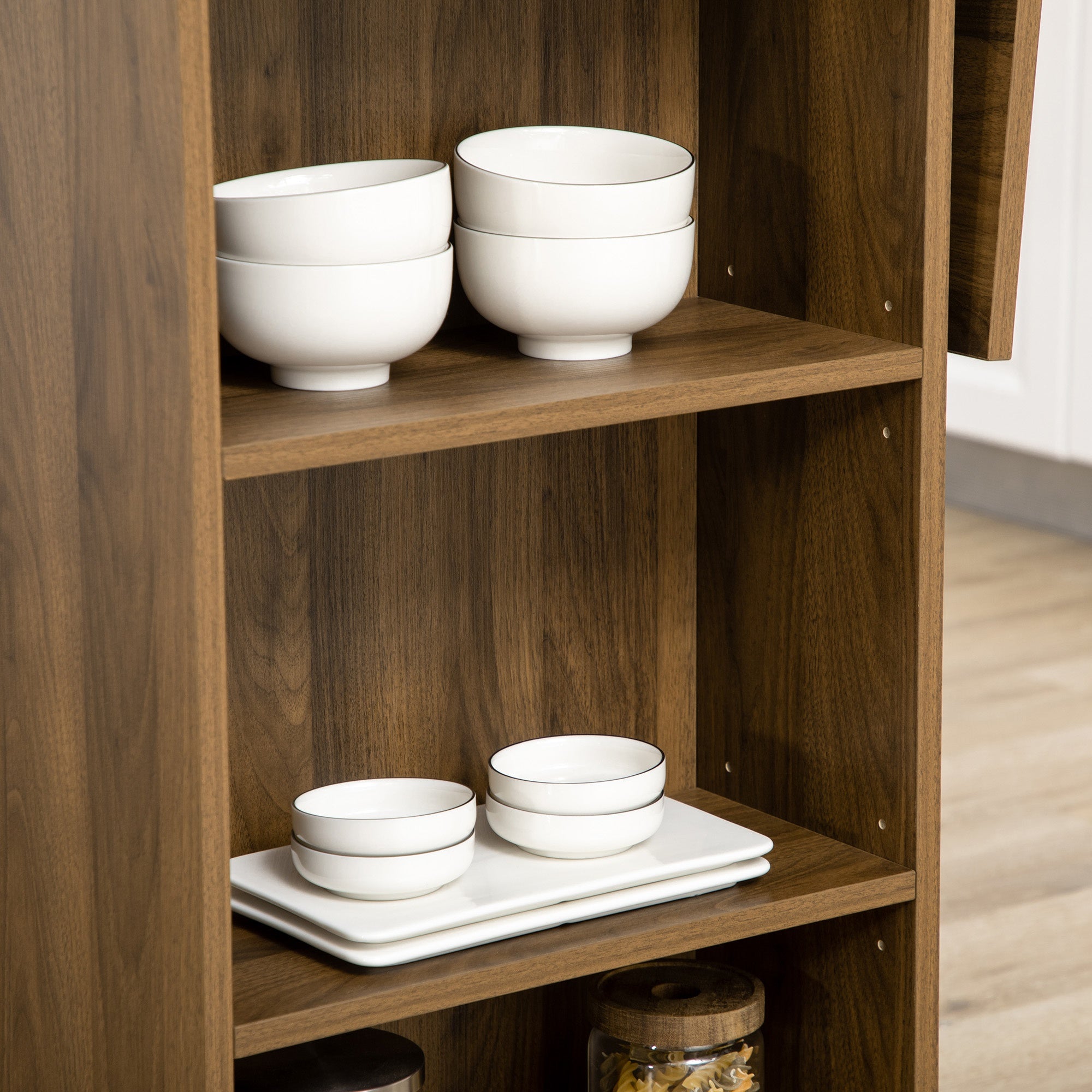 Mesa de Bar Extensível com 3 Prateleiras de Armazenamento - Marrom 120x76x91,4 cm