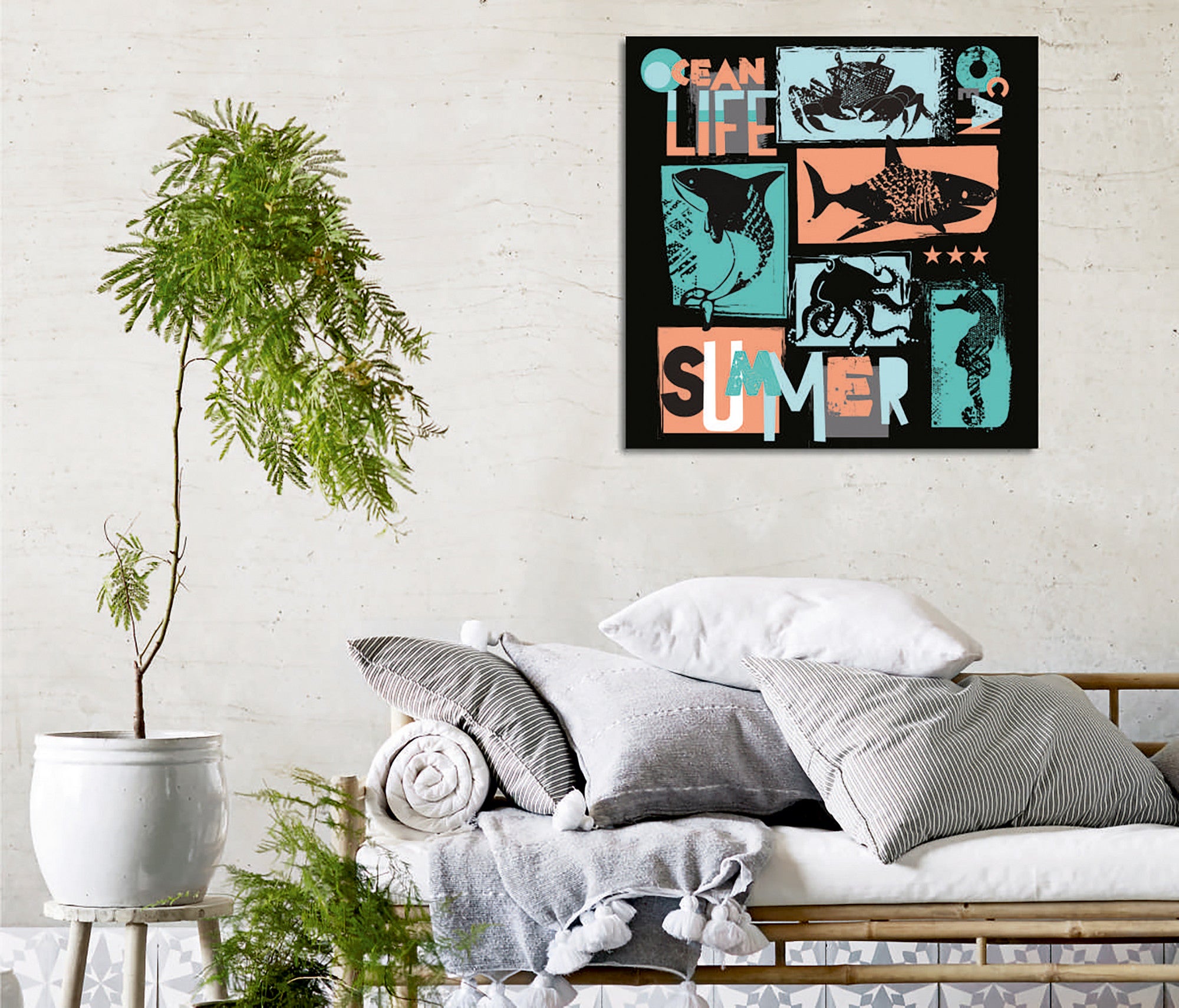 Quadro Decorativo em Tela 45x45cm - Impressão Digital Premium com Moldura de Madeira