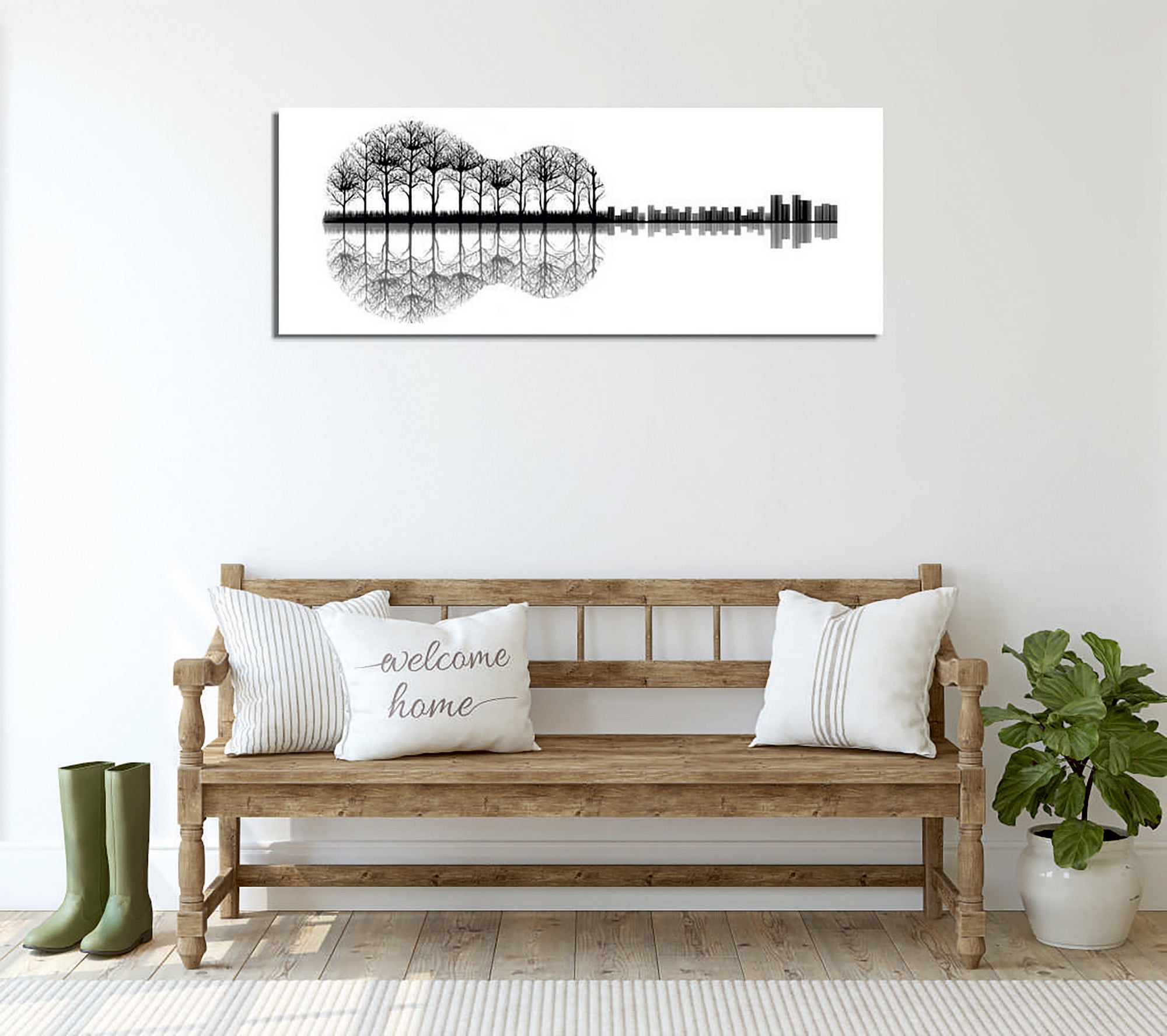 Quadro Decorativo em Tela com Moldura de Madeira - Impressão Digital Multicolor 30x80cm