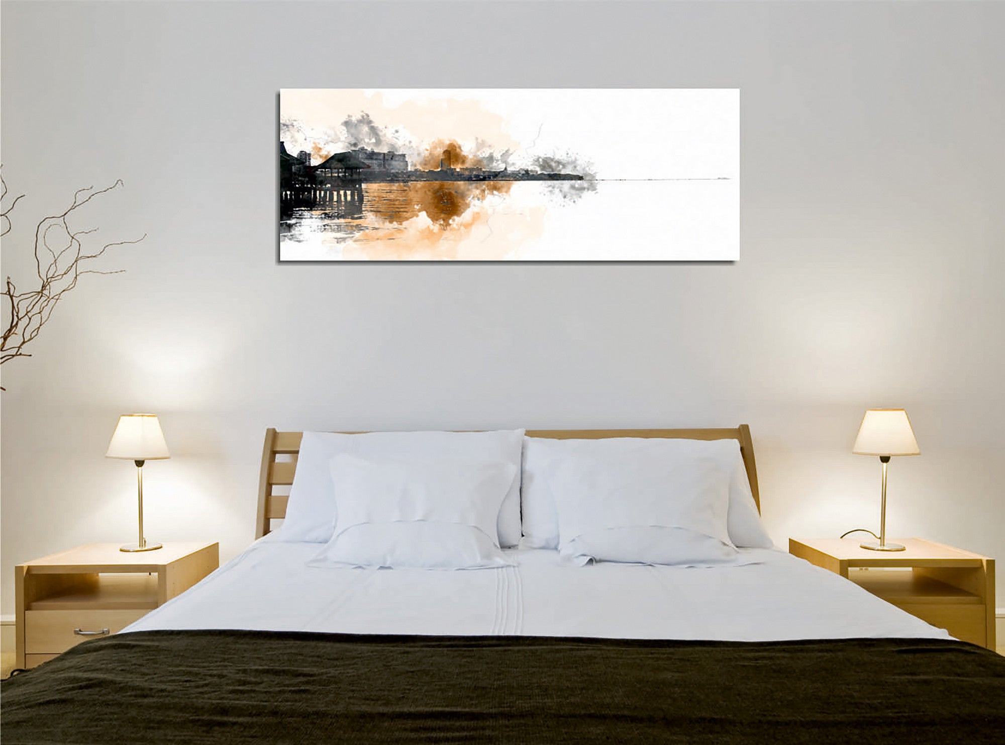 Quadro Decorativo em Tela com Moldura de Madeira - Impressão Digital Multicolor 30x80cm
