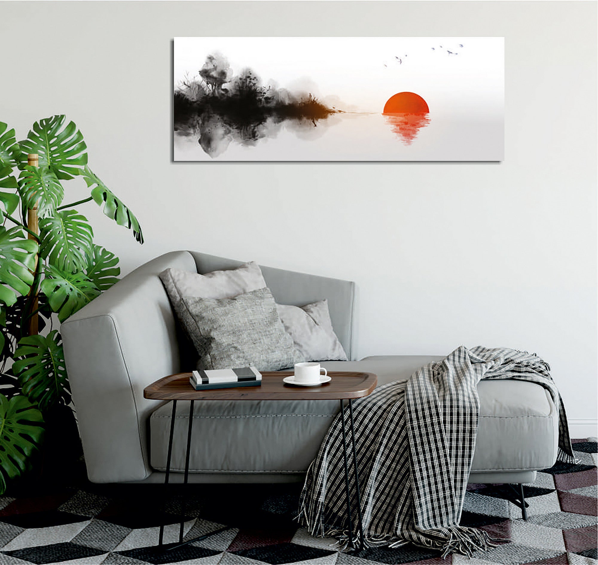 Quadro Decorativo em Tela com Moldura de Madeira - Impressão Digital Multicolor 30x80cm