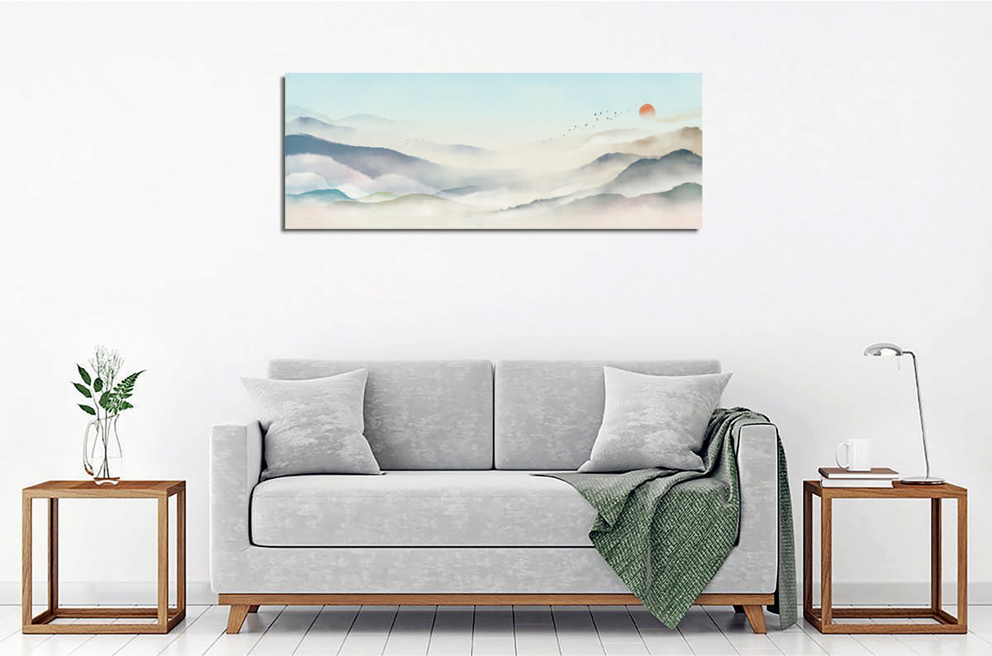 Quadro Decorativo em Tela com Moldura de Madeira - Impressão Digital Multicolor 30x80cm
