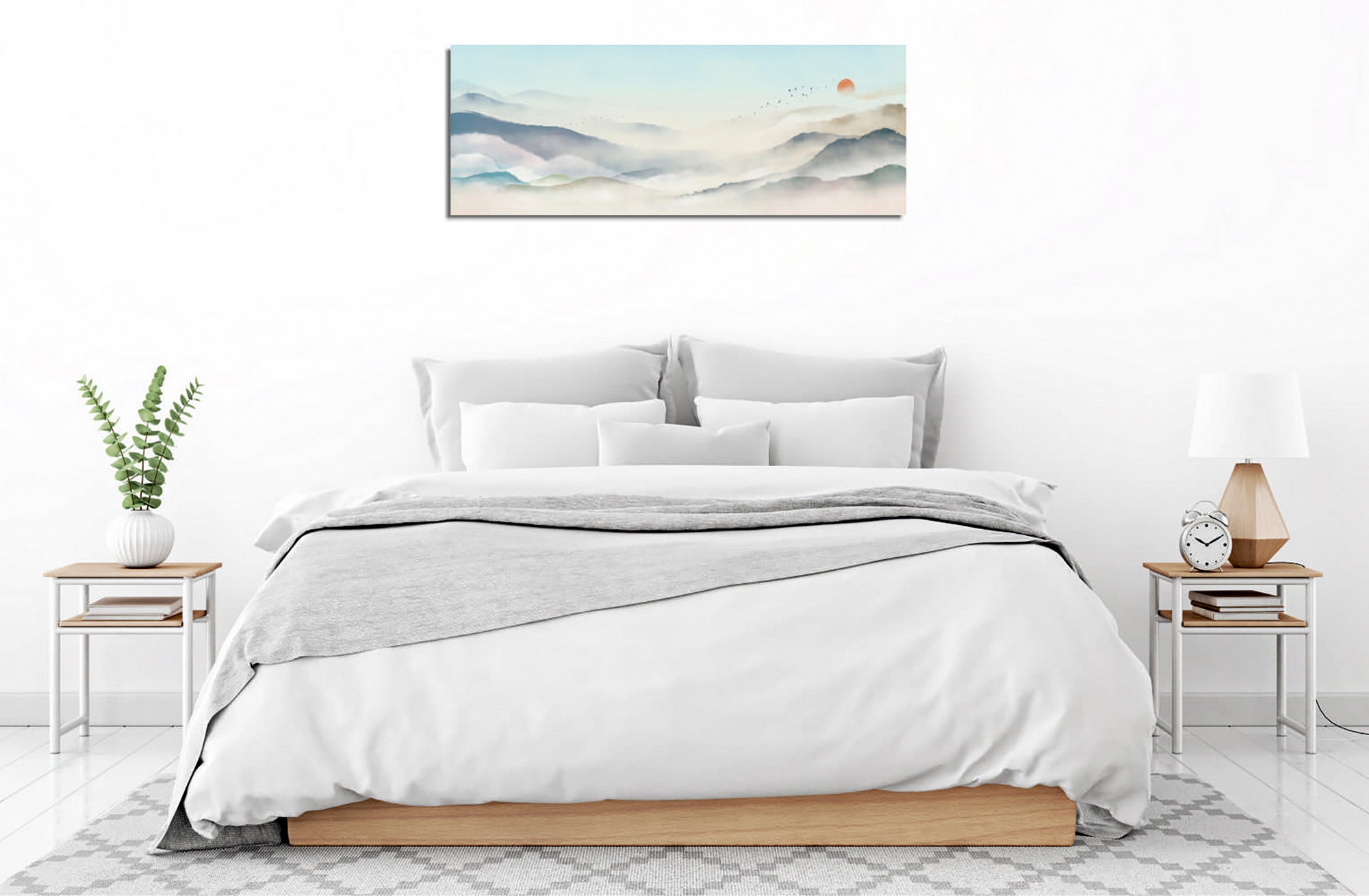 Quadro Decorativo em Tela com Moldura de Madeira - Impressão Digital Multicolor 30x80cm