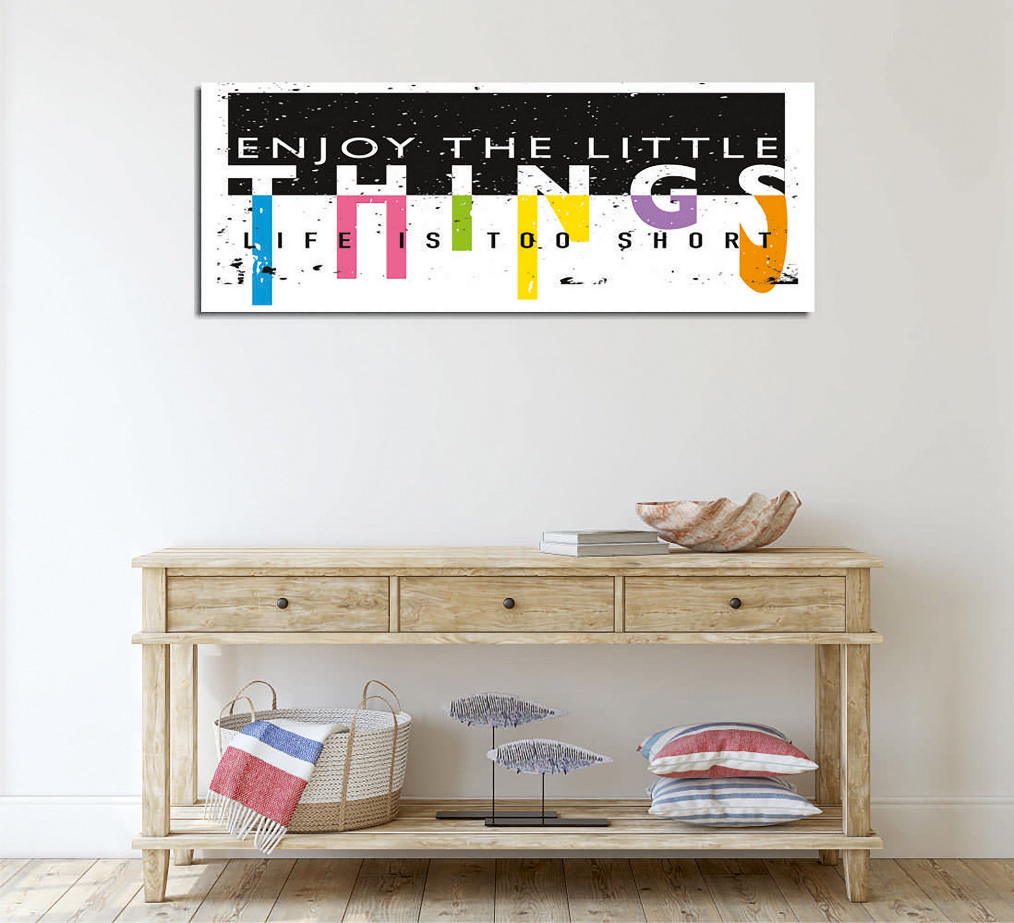 Quadro Decorativo em Tela com Moldura de Madeira - Impressão Digital Multicolor 30x80cm