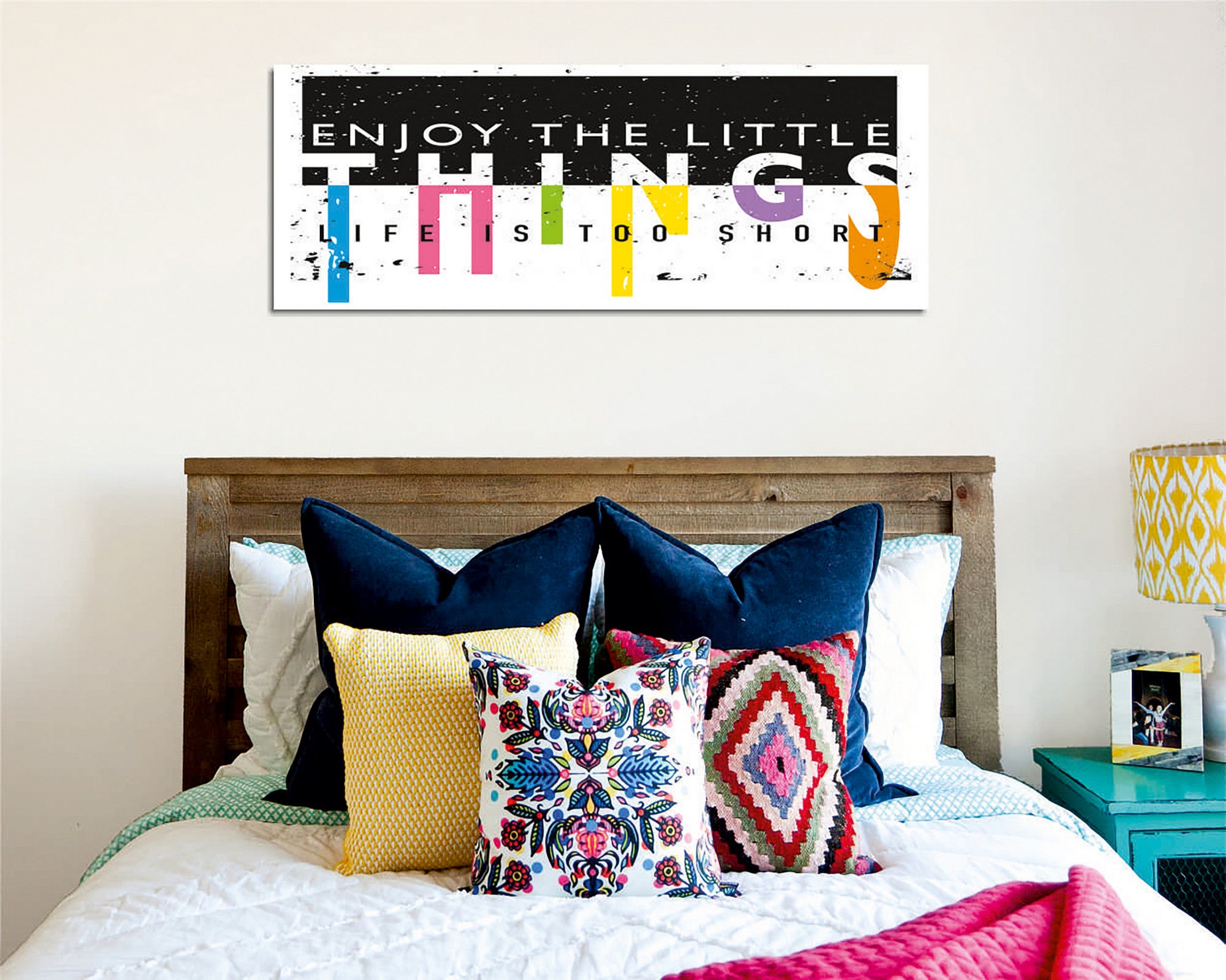 Quadro Decorativo em Tela com Moldura de Madeira - Impressão Digital Multicolor 30x80cm