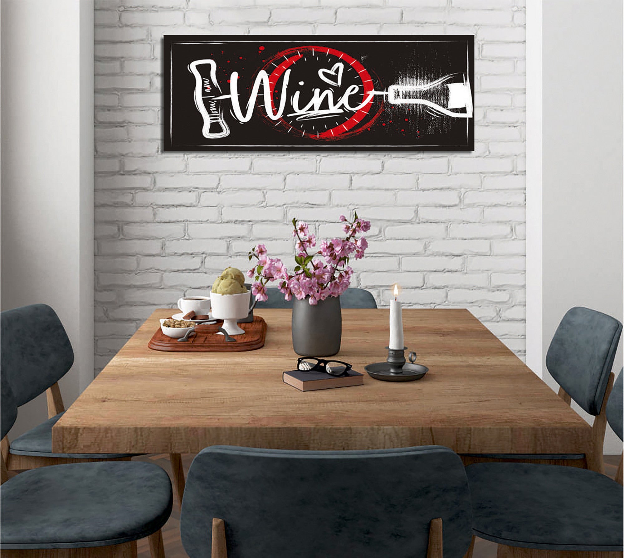 Quadro Decorativo em Tela com Moldura de Madeira - Impressão Digital Multicolor 30x80cm