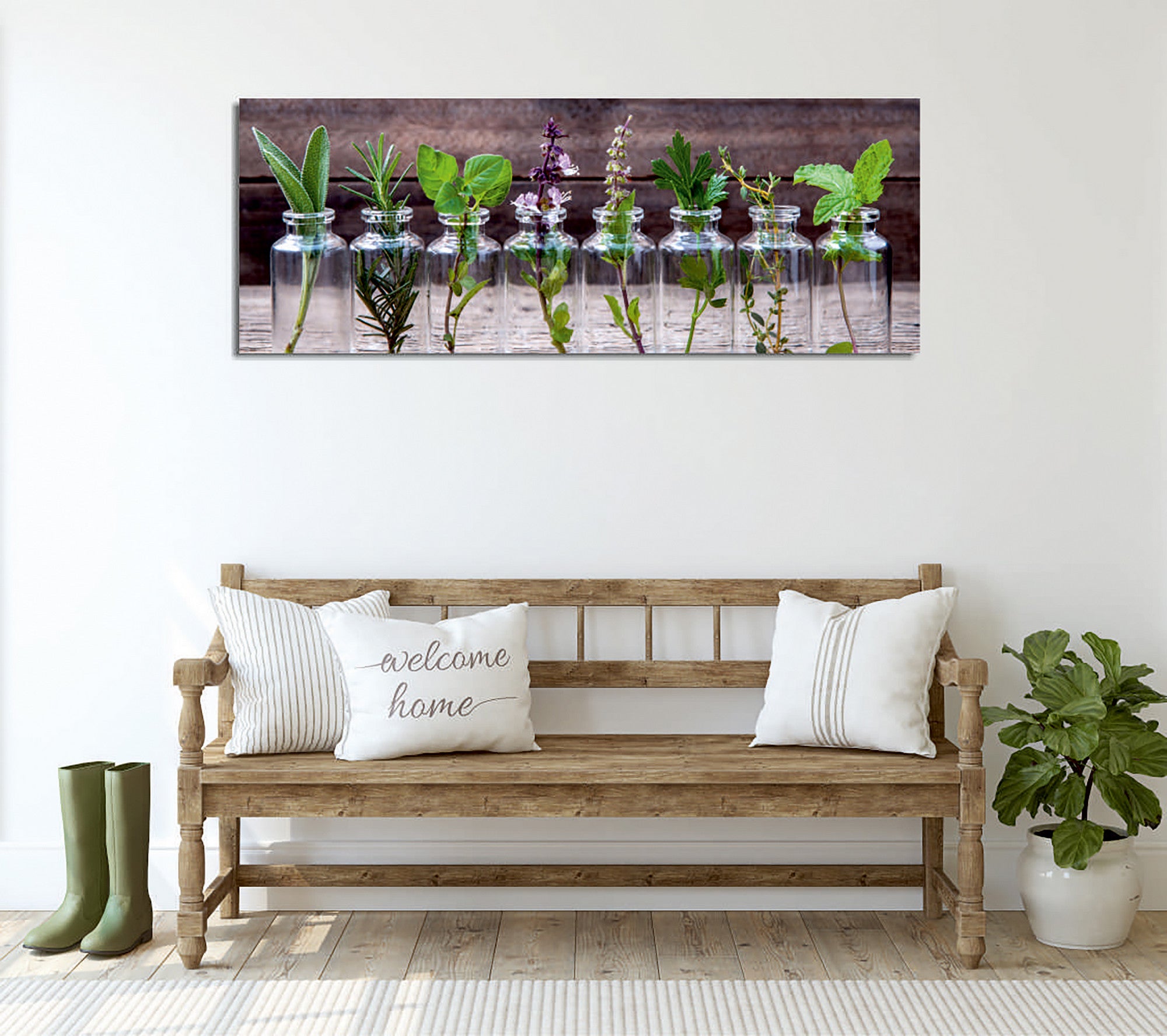 Quadro Decorativo em Tela com Moldura de Madeira - Impressão Digital Multicolor 30x80cm