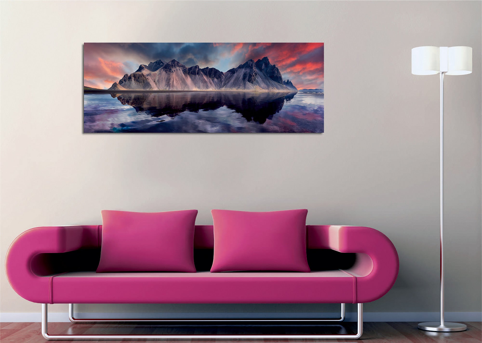 Quadro Decorativo em Tela com Moldura de Madeira - Impressão Digital Multicolor 30x80cm