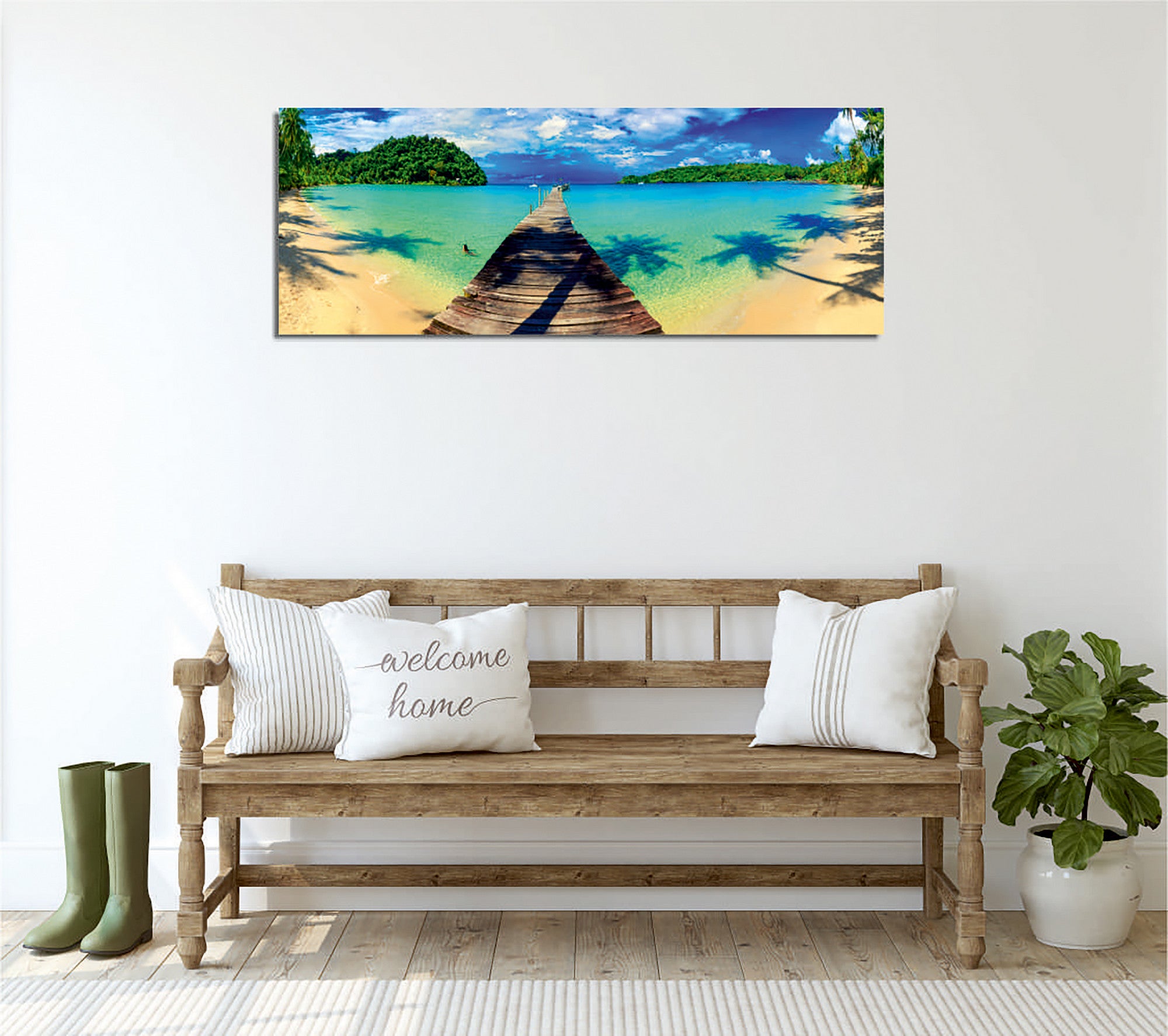 Quadro Decorativo em Tela com Moldura de Madeira - Impressão Digital Multicolor 30x80cm