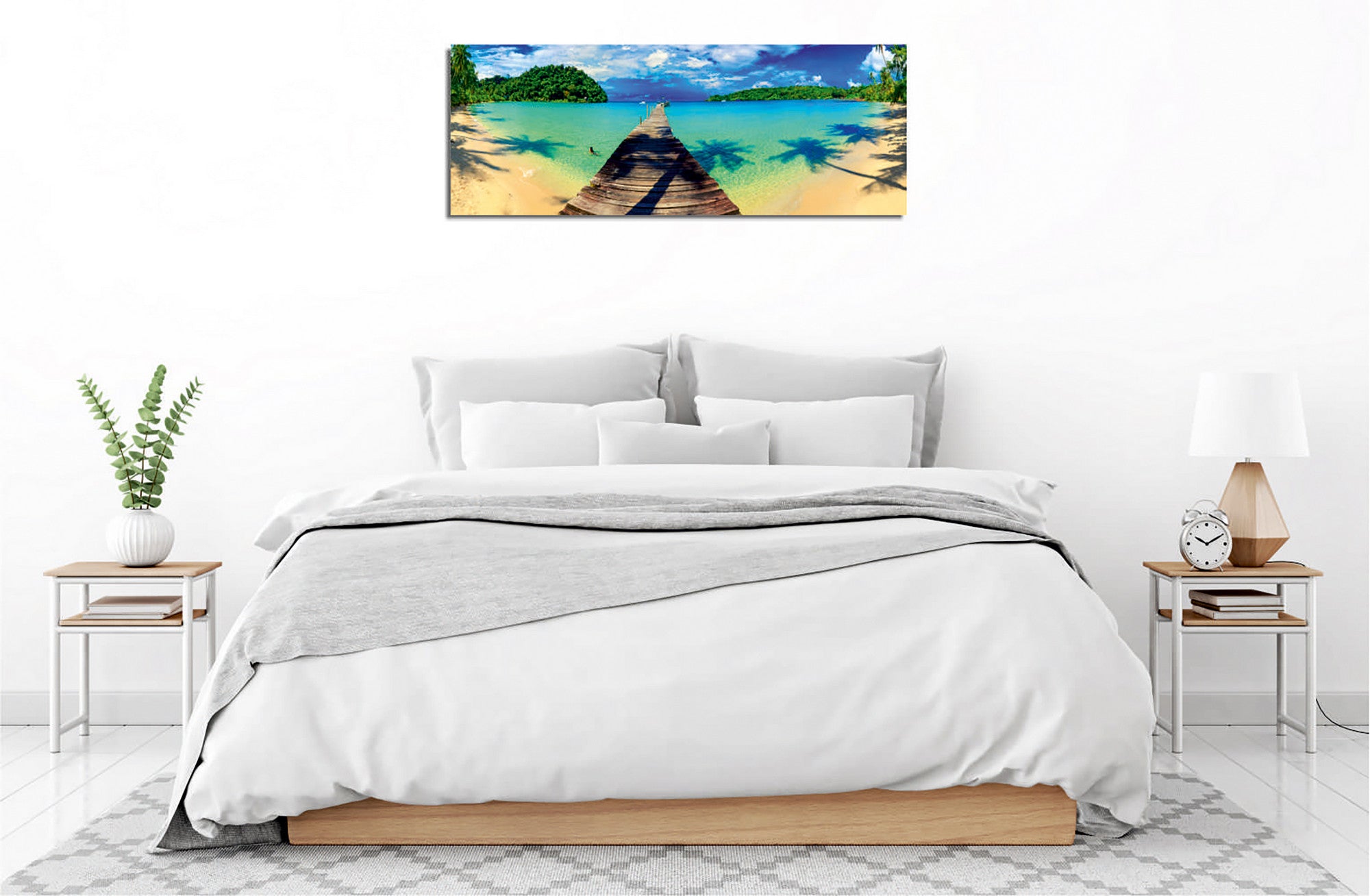 Quadro Decorativo em Tela com Moldura de Madeira - Impressão Digital Multicolor 30x80cm