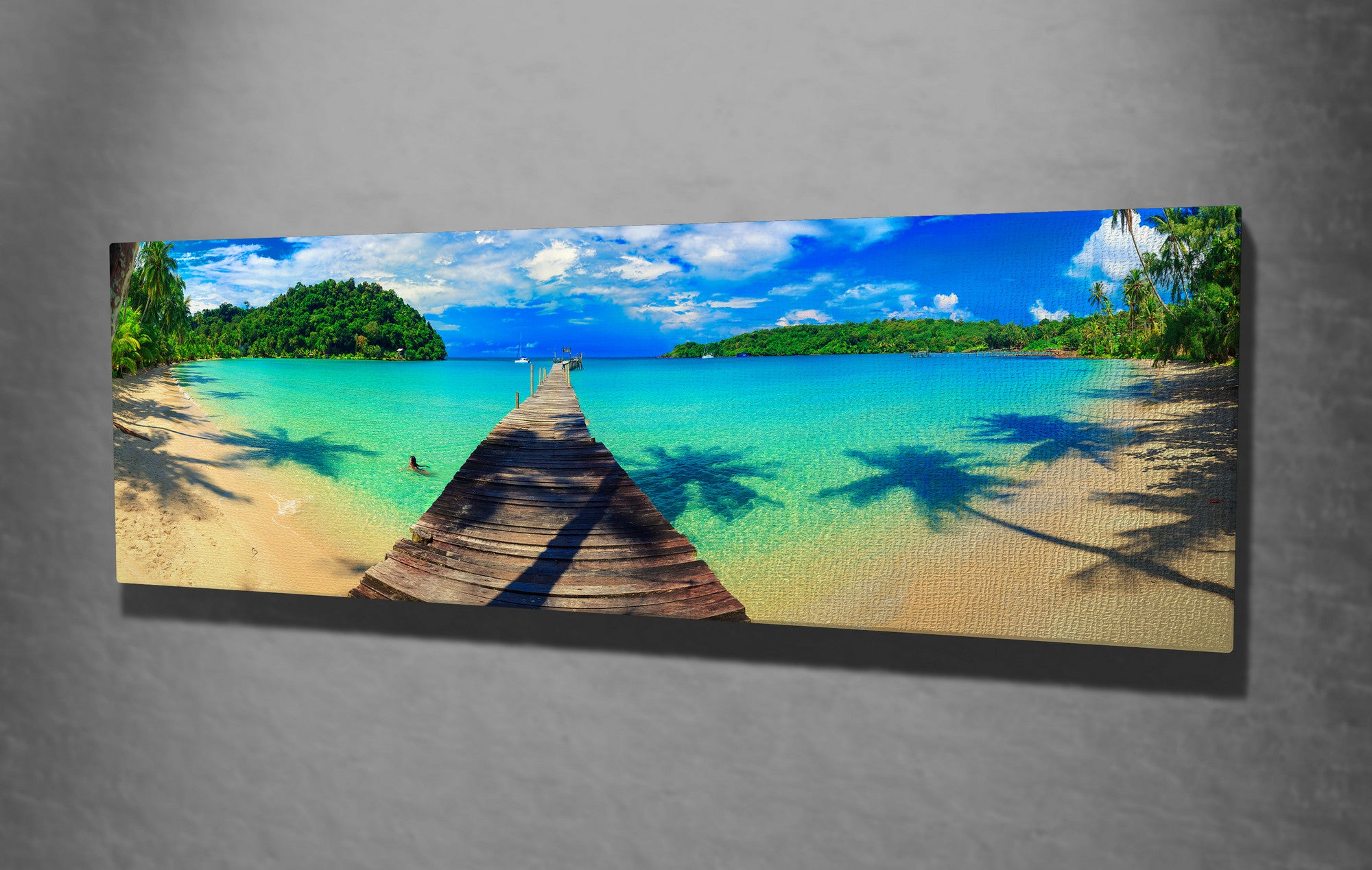 Quadro Decorativo em Tela com Moldura de Madeira - Impressão Digital Multicolor 30x80cm