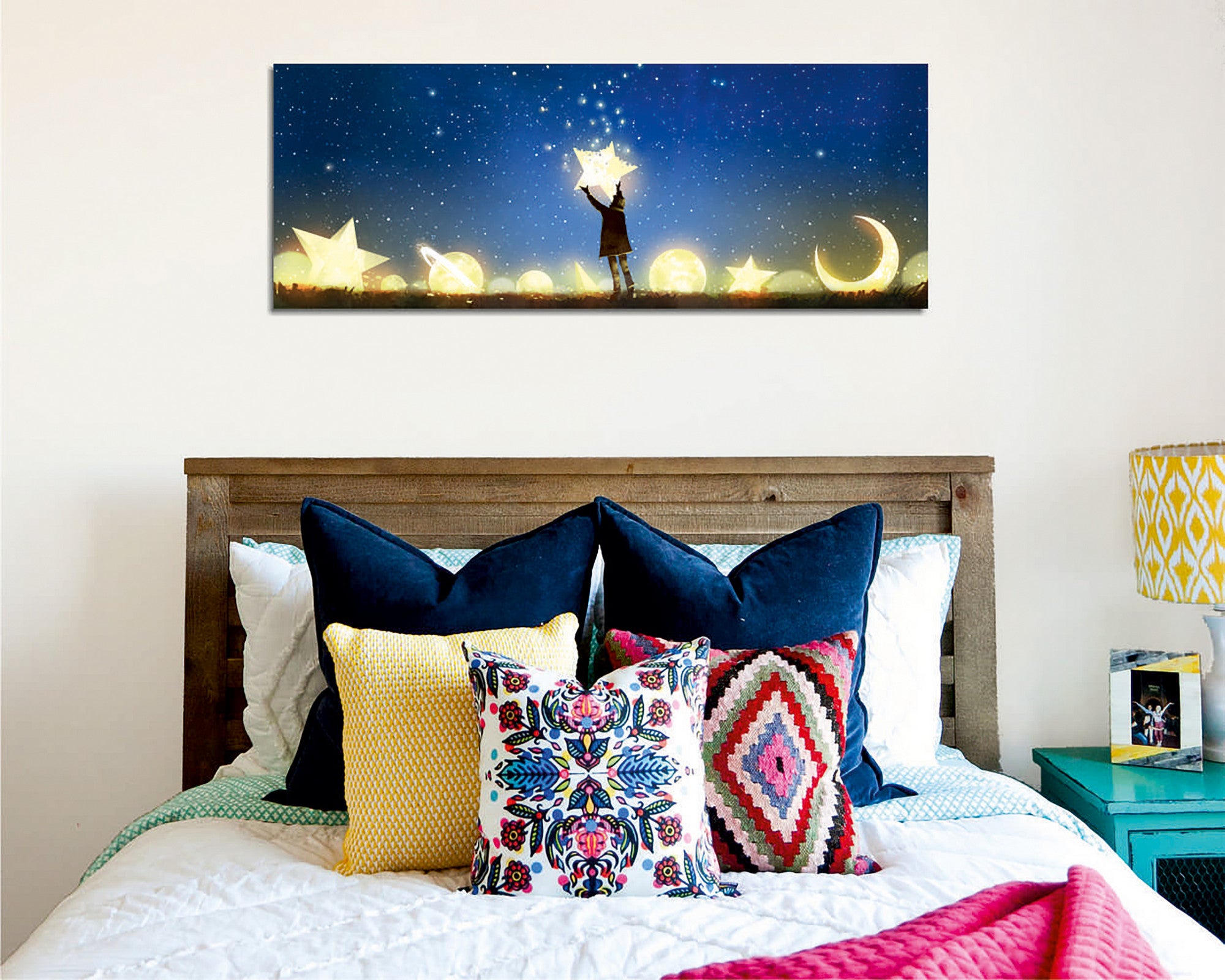 Quadro Decorativo em Tela com Moldura de Madeira - Impressão Digital Multicolor 30x80cm