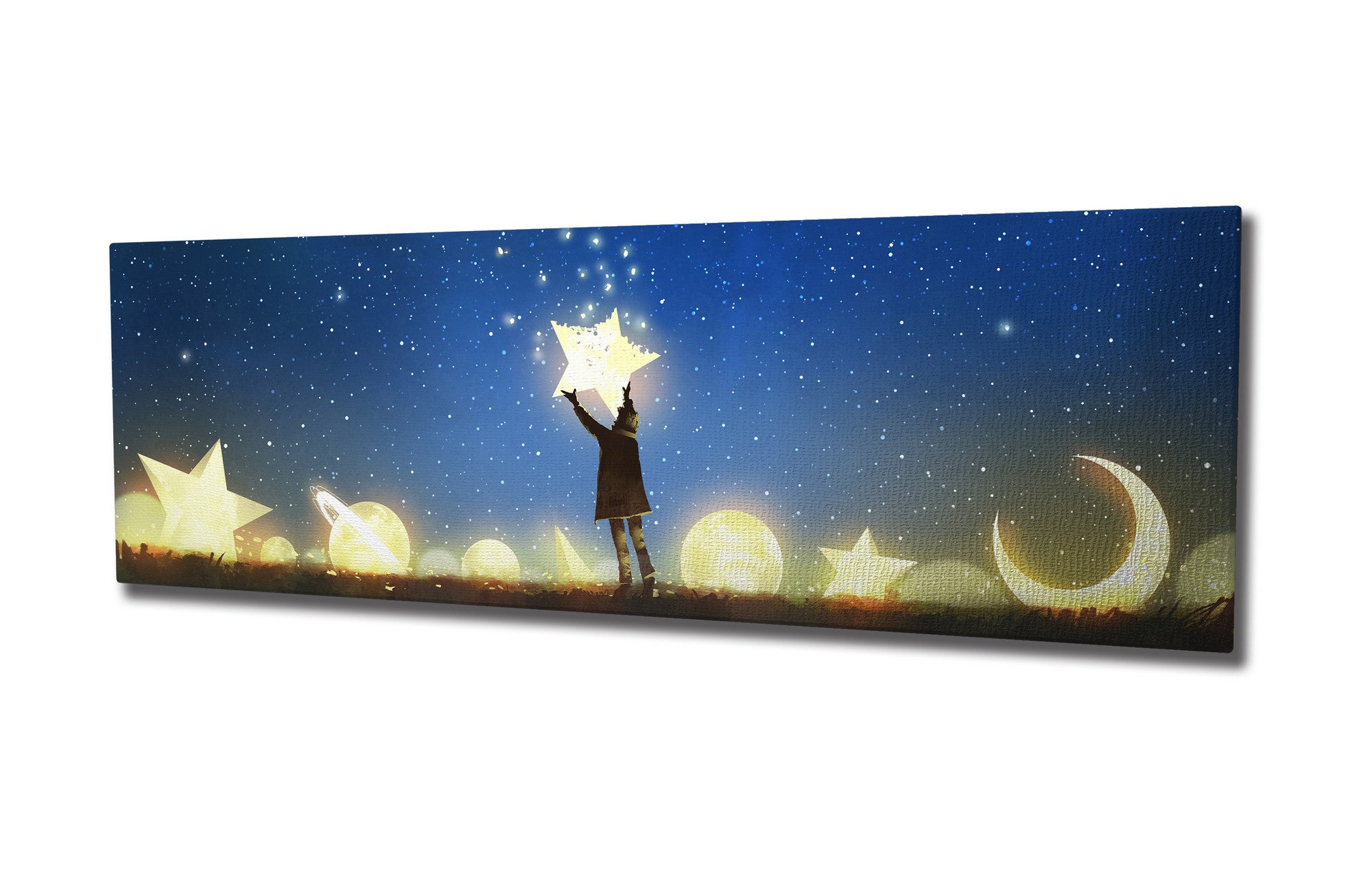 Quadro Decorativo em Tela com Moldura de Madeira - Impressão Digital Multicolor 30x80cm