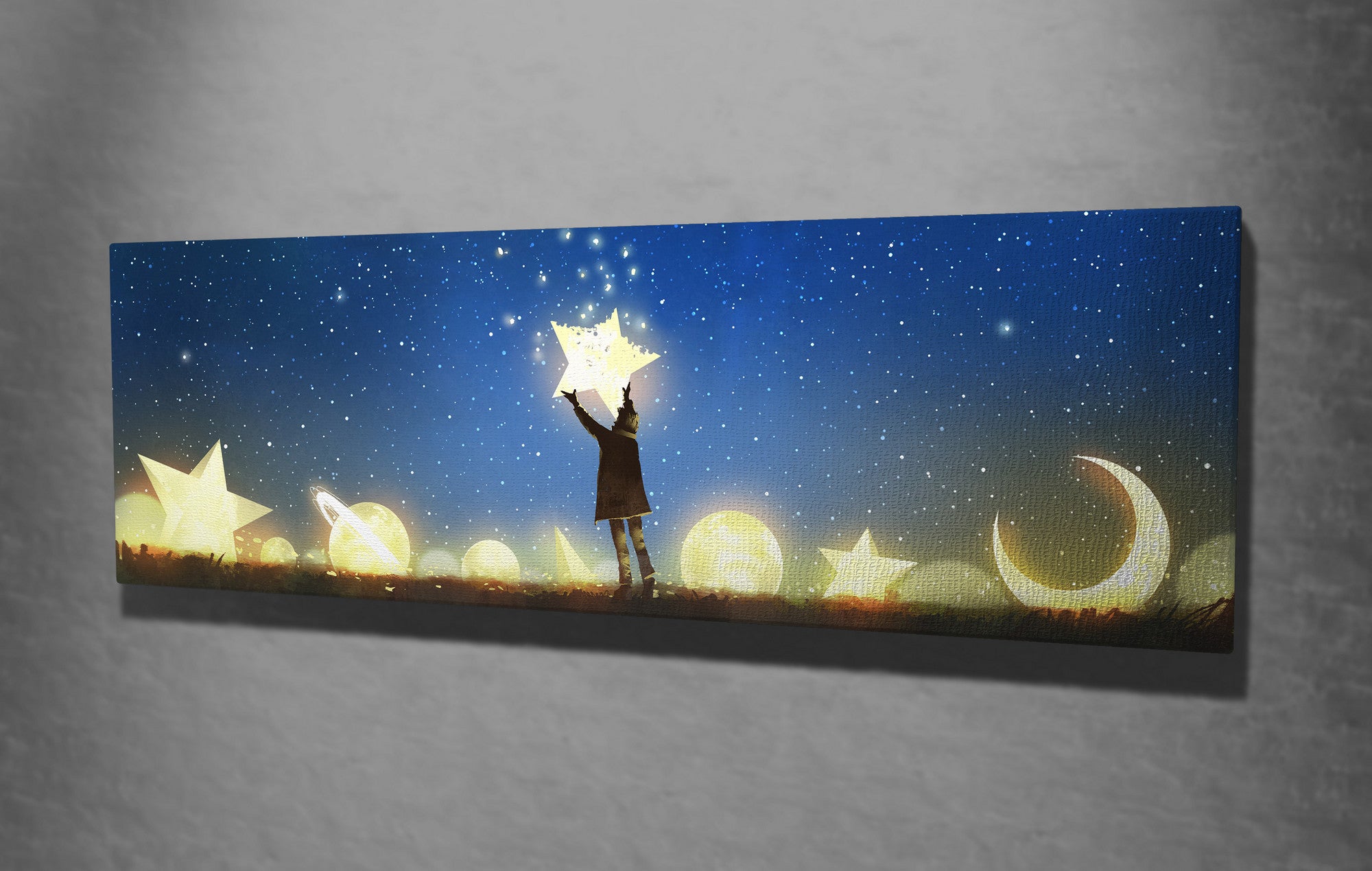 Quadro Decorativo em Tela com Moldura de Madeira - Impressão Digital Multicolor 30x80cm