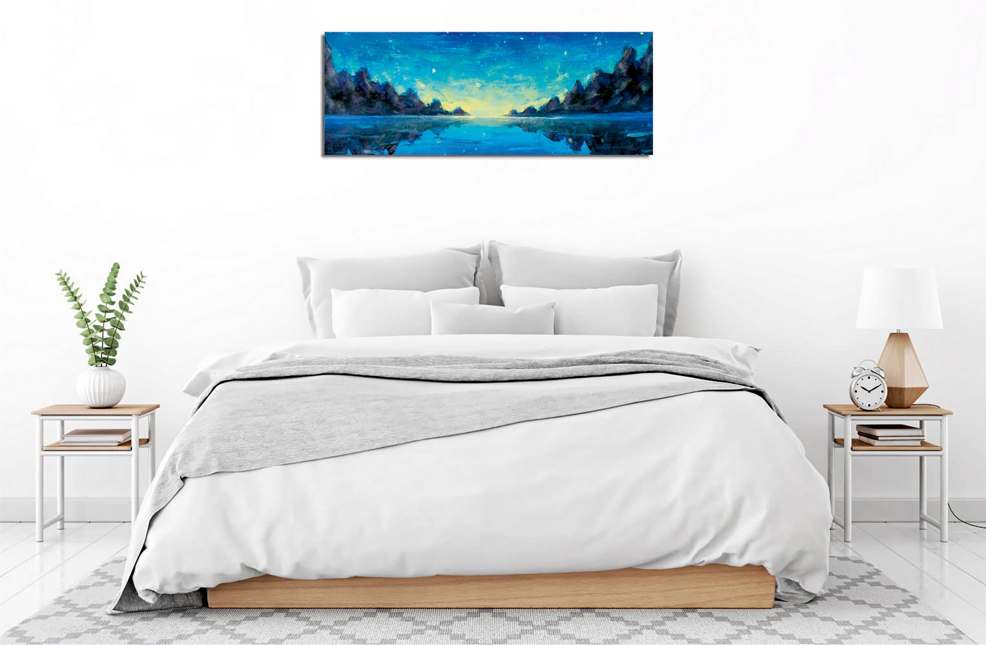 Quadro Decorativo em Tela com Moldura de Madeira - Impressão Digital Multicolor 30x80cm