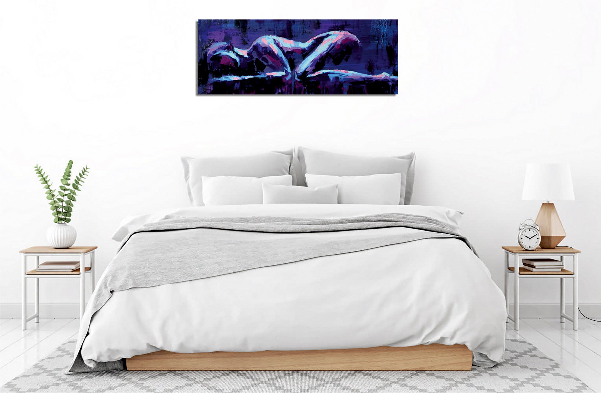 Quadro Decorativo em Tela com Moldura de Madeira - Impressão Digital Multicolor 30x80cm