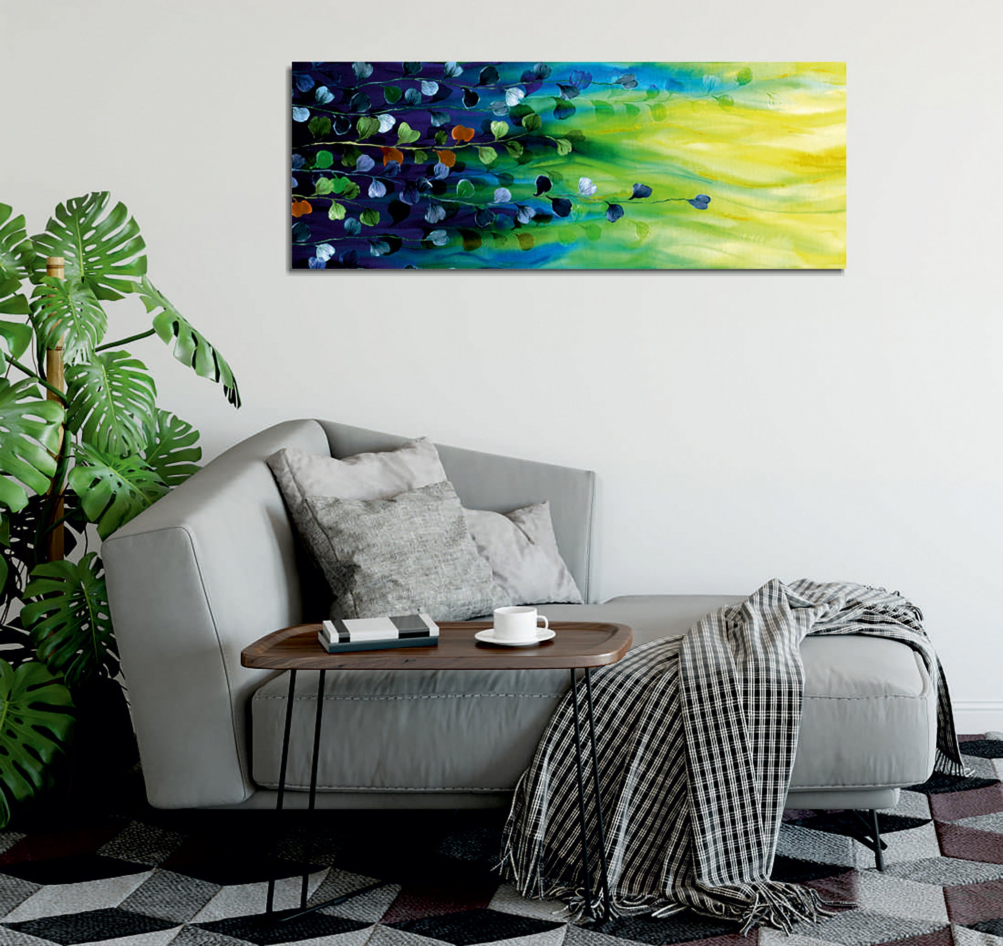 Quadro Decorativo em Tela com Moldura de Madeira - Impressão Digital Multicolor 30x80cm