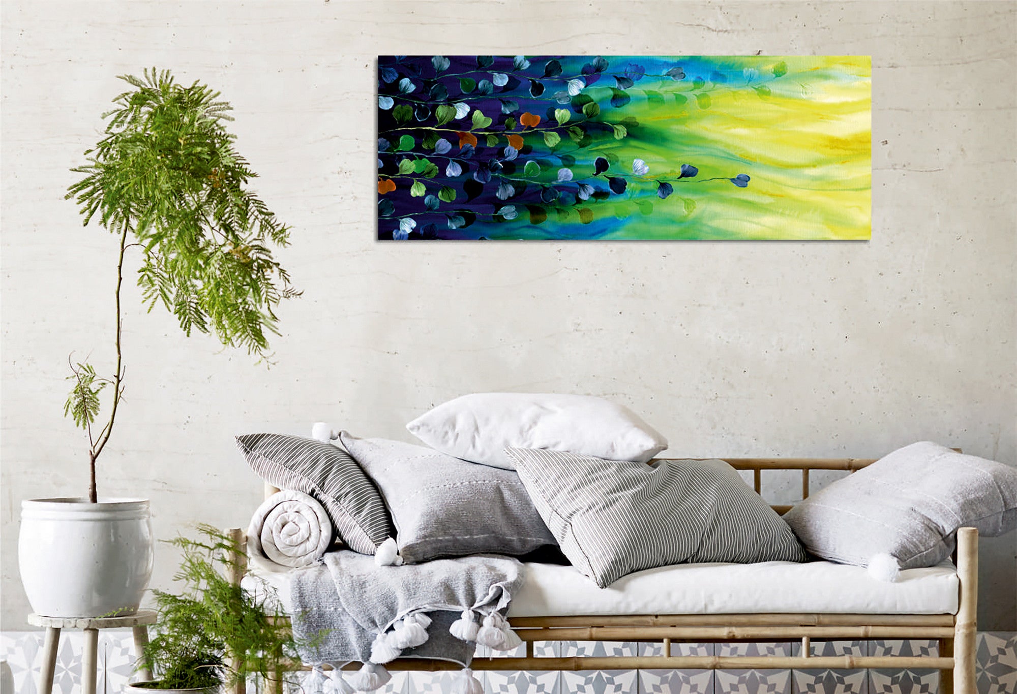 Quadro Decorativo em Tela com Moldura de Madeira - Impressão Digital Multicolor 30x80cm