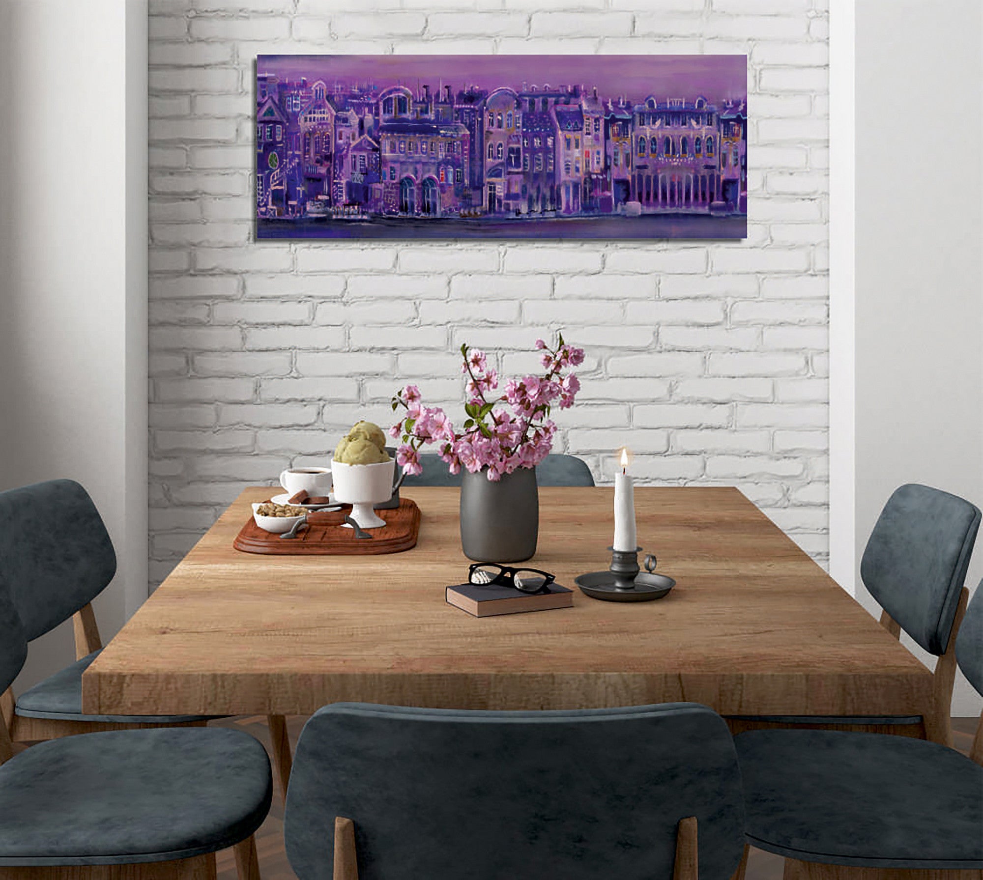 Quadro Decorativo em Tela com Moldura de Madeira - Impressão Digital Multicolor 30x80cm